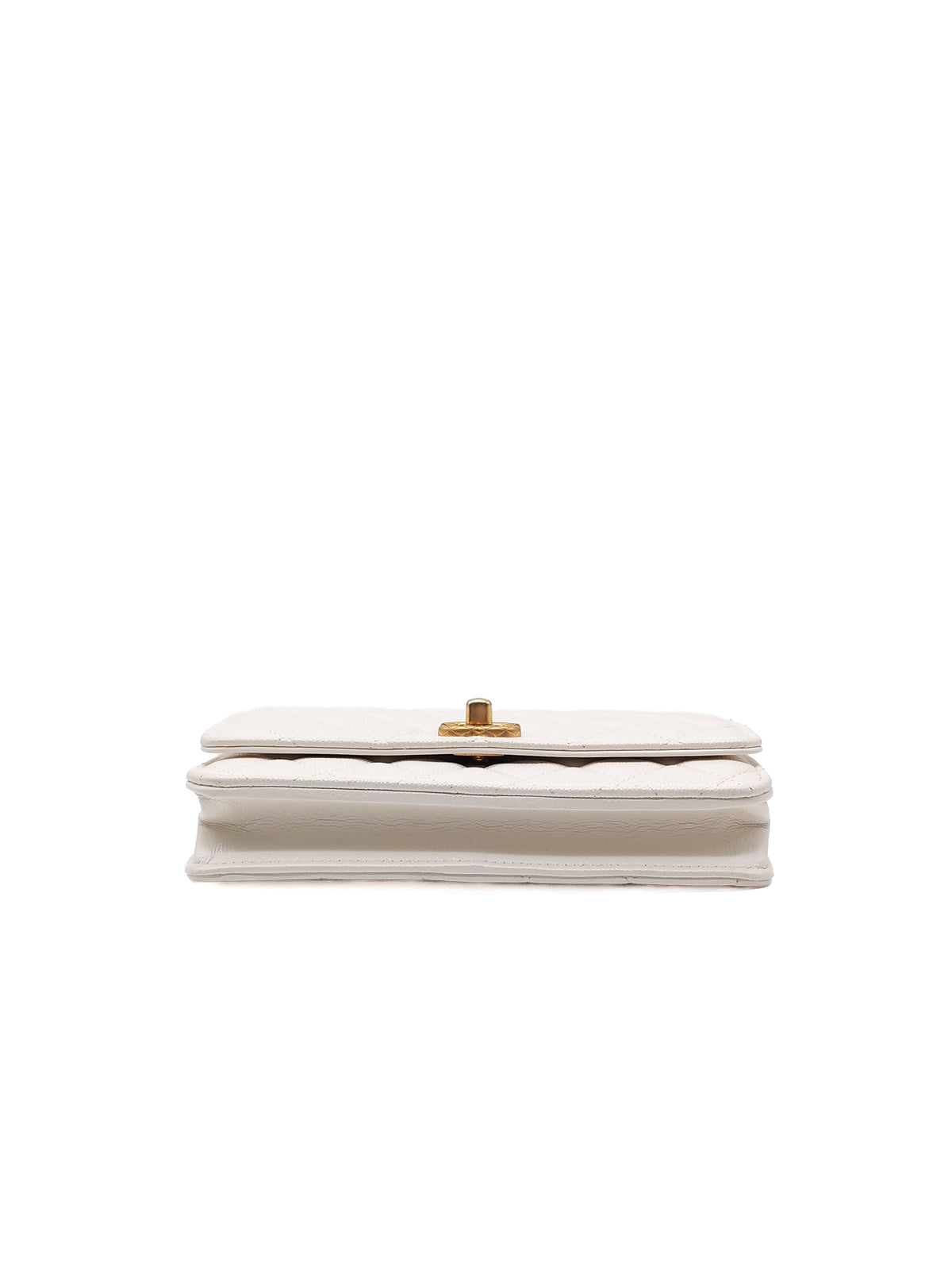 Chanel Turning Lock Wallet on Chain (WOC) in White Iridescent Caviar Leather Aged Gold Hardware (Microchip) | Purse Maison Luxury Bags Shop