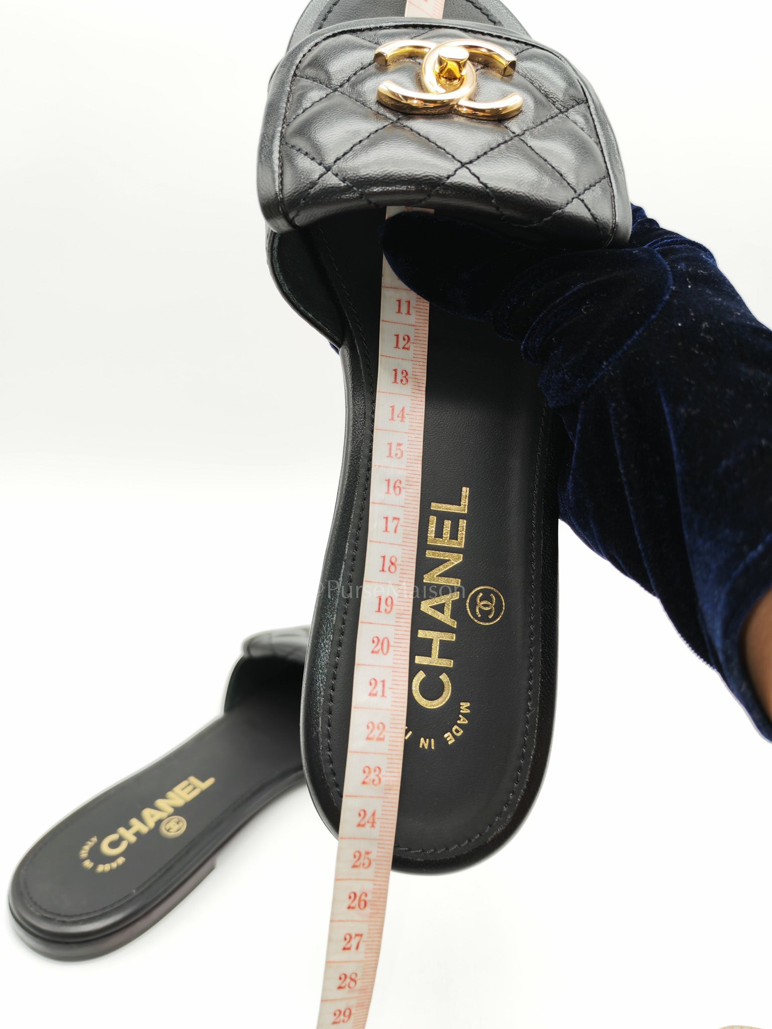 Chanel Turnlock Flat Mule Sandals in Black Quilted Lambskin Leather Size 37.5 EU(24cm) | Purse Maison Luxury Bags Shop