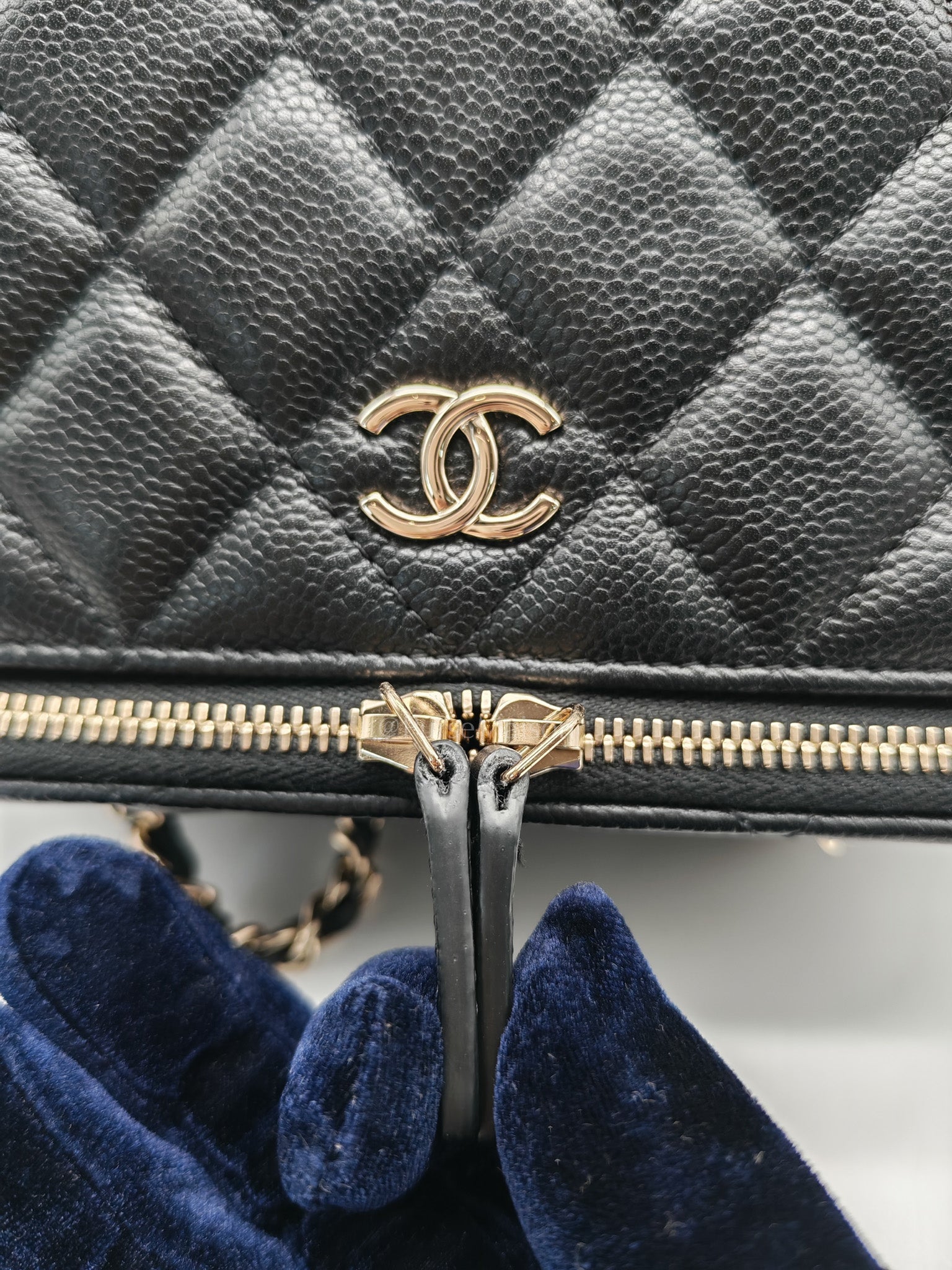 Vanity Case Small in Black Caviar Leather Light Gold Hardware (Series 31) | Purse Maison Luxury Bags Shop