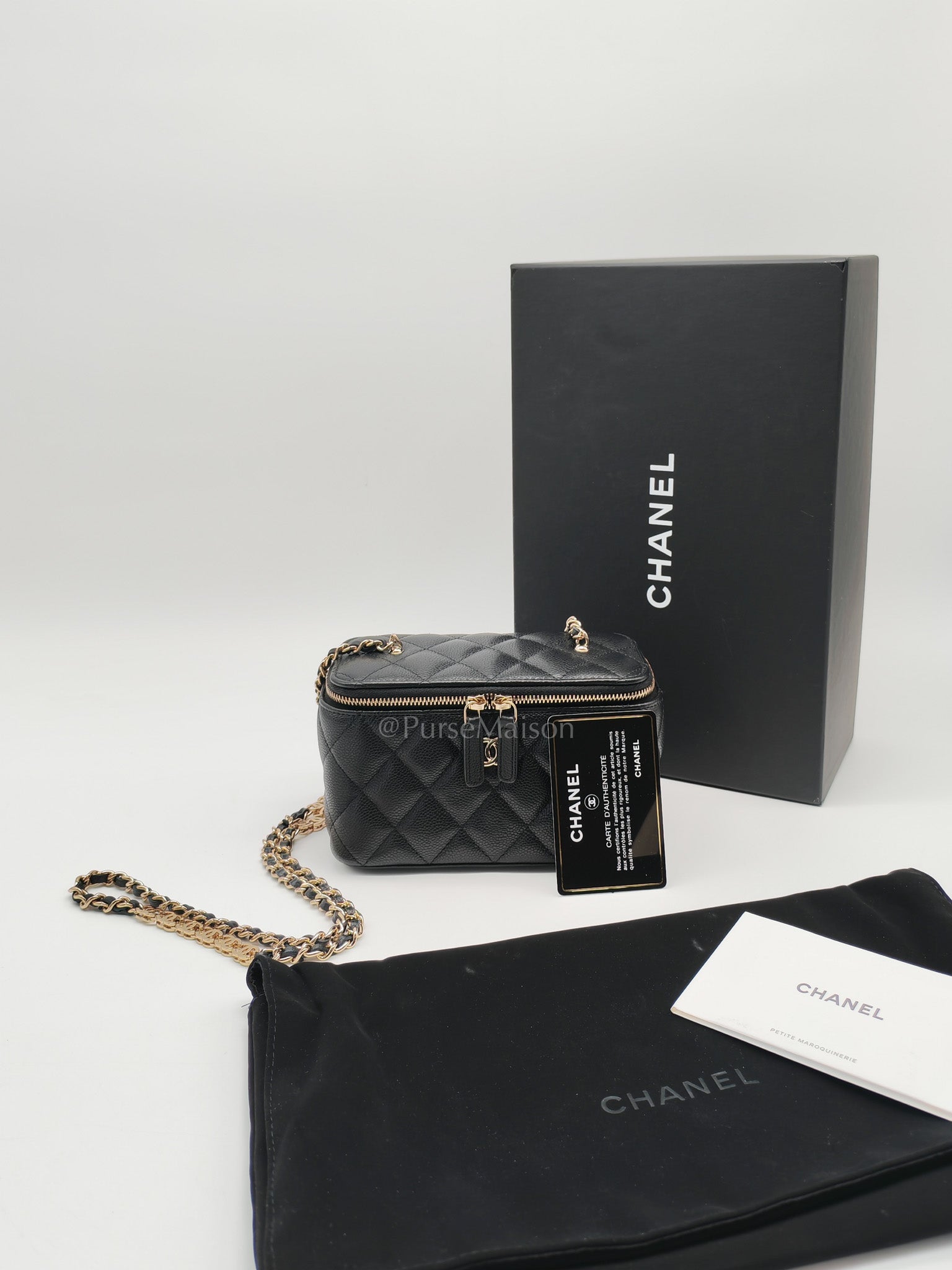 Vanity Case Small in Black Caviar Leather Light Gold Hardware (Series 31) | Purse Maison Luxury Bags Shop