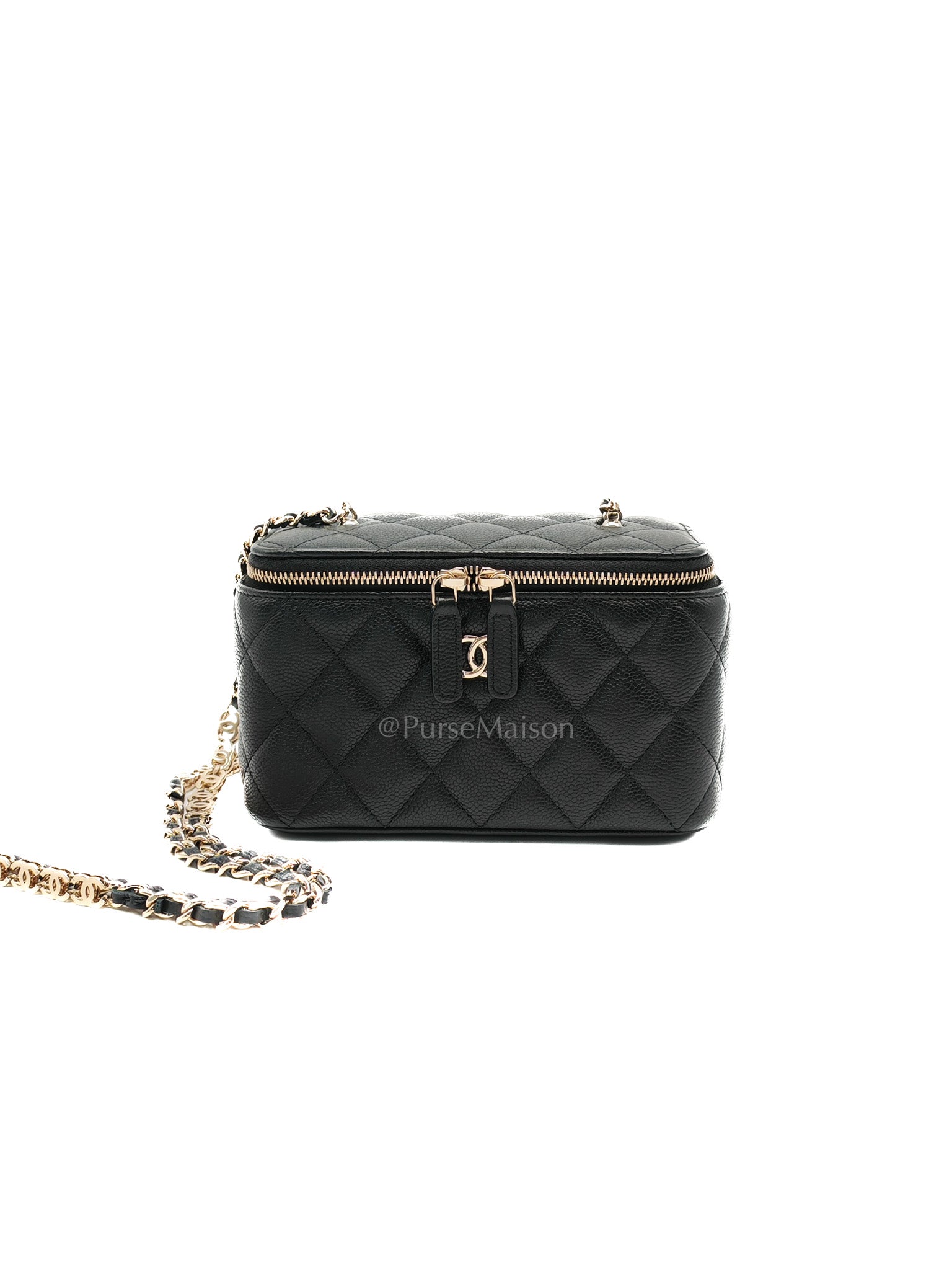 Vanity Case Small in Black Caviar Leather Light Gold Hardware (Series 31) | Purse Maison Luxury Bags Shop