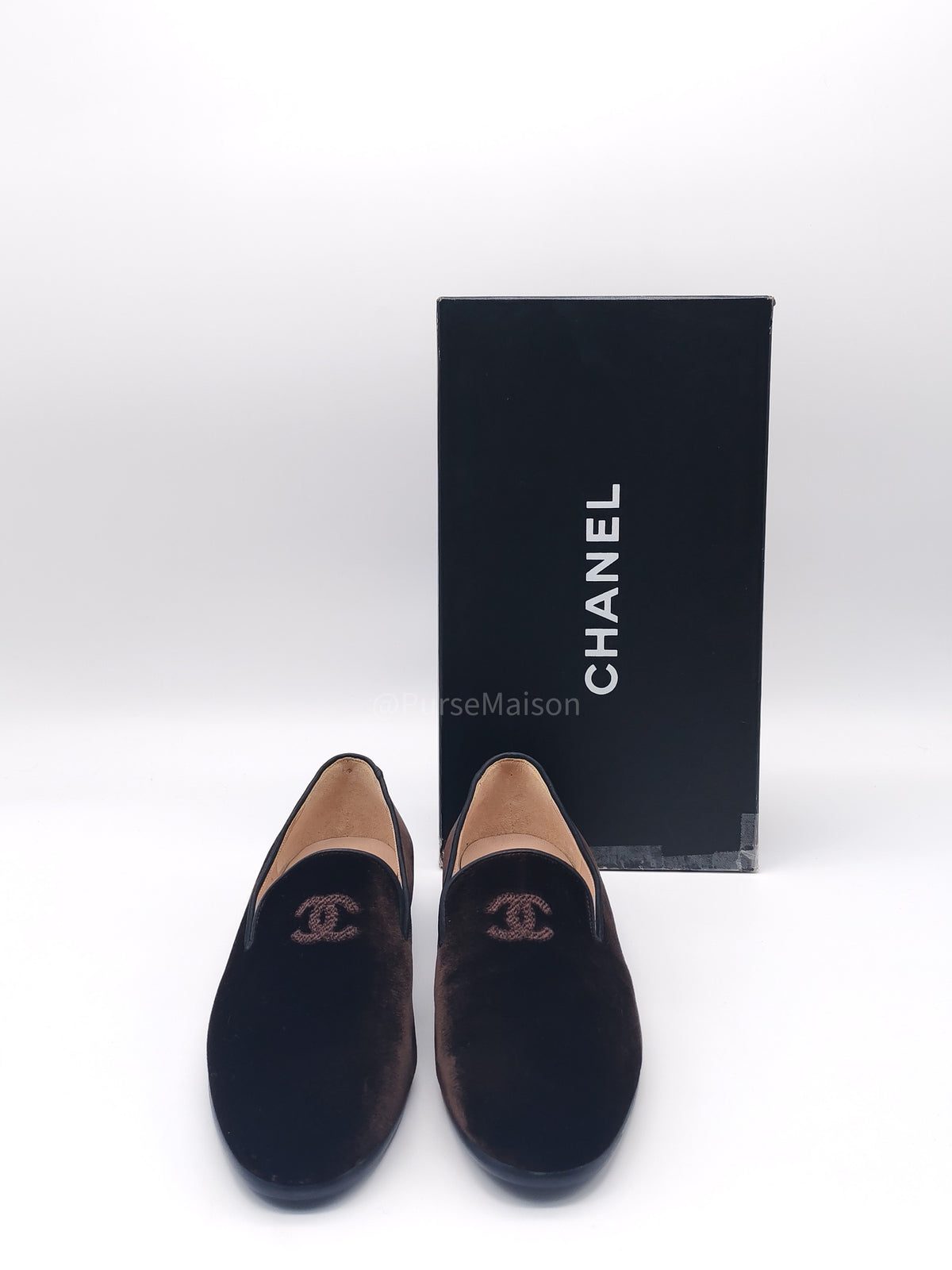 Chanel Velvet Coco Mark Opera Loafers in Black Embroidered Interlocking CC Logo Size 36.5 Eu (23.5 cm) | Purse Maison Luxury Bags Shop