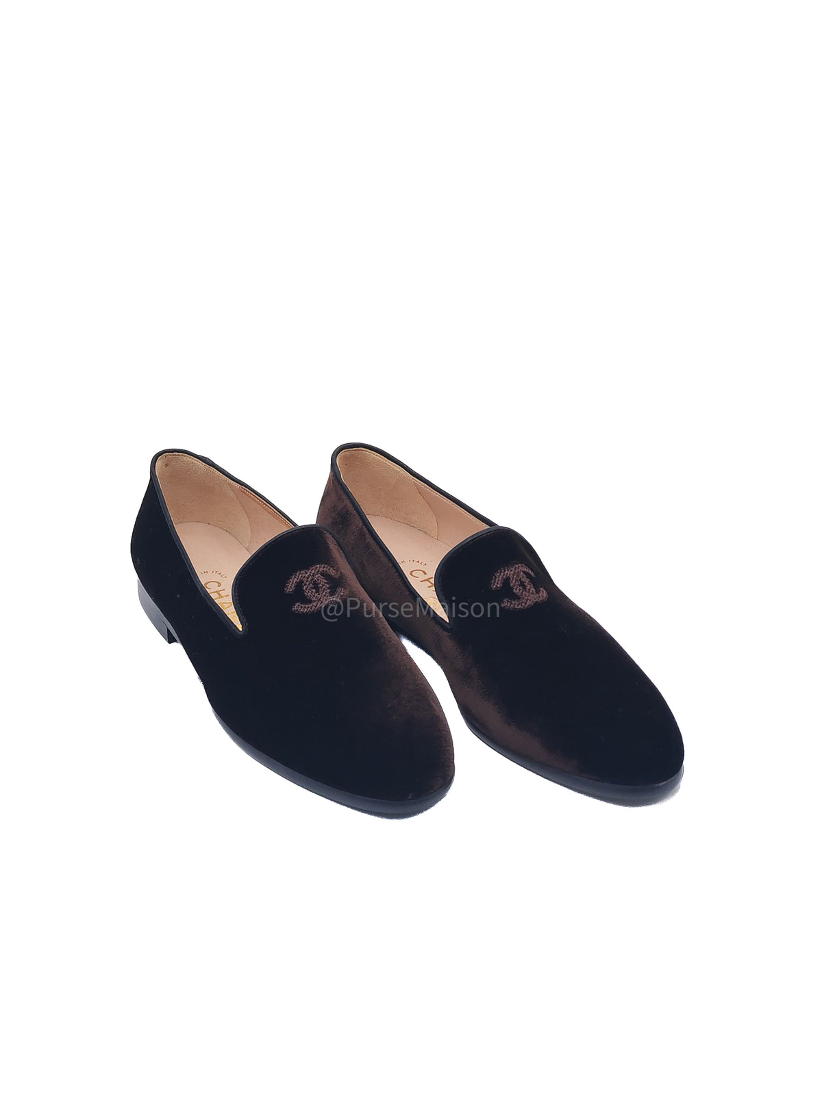 Chanel Velvet Coco Mark Opera Loafers in Black Embroidered Interlocking CC Logo Size 36.5 Eu (23.5 cm) | Purse Maison Luxury Bags Shop