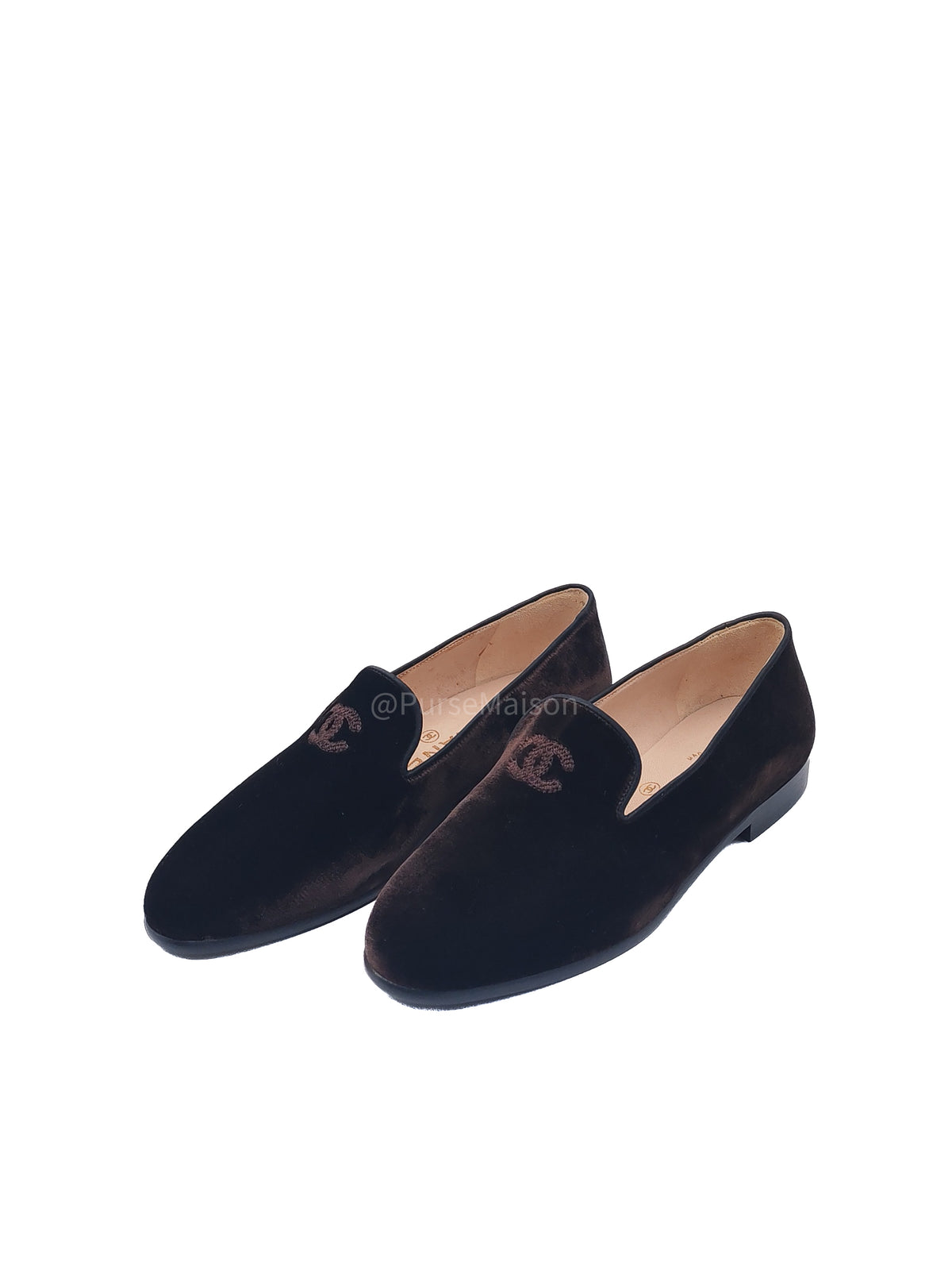 Chanel Velvet Coco Mark Opera Loafers in Black Embroidered Interlocking CC Logo Size 36.5 Eu (23.5 cm) | Purse Maison Luxury Bags Shop