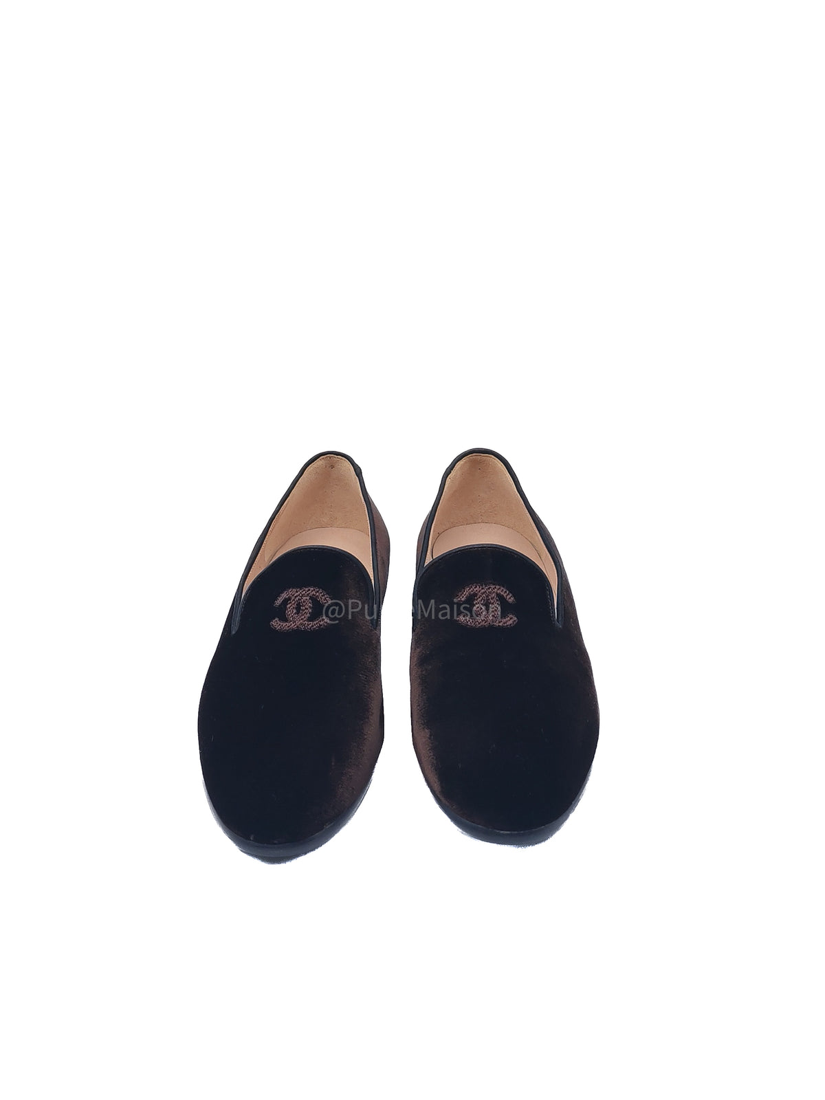 Chanel Velvet Coco Mark Opera Loafers in Black Embroidered Interlocking CC Logo Size 36.5 Eu (23.5 cm) | Purse Maison Luxury Bags Shop
