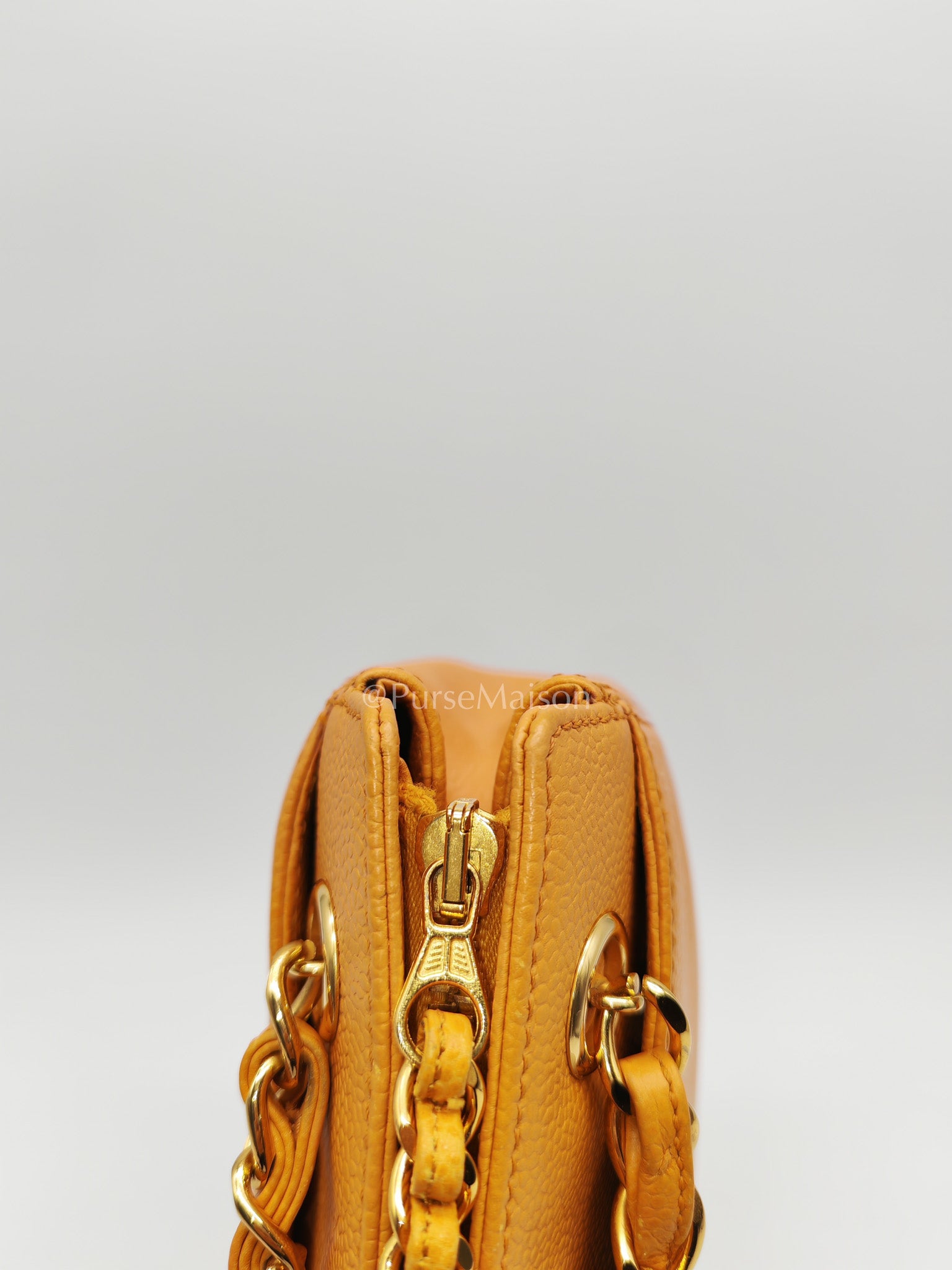 Chanel Vintage Chain Tote Bag in Orange Caviar Leather and Gold Hardware Series 5 | Purse Maison Luxury Bags Shop