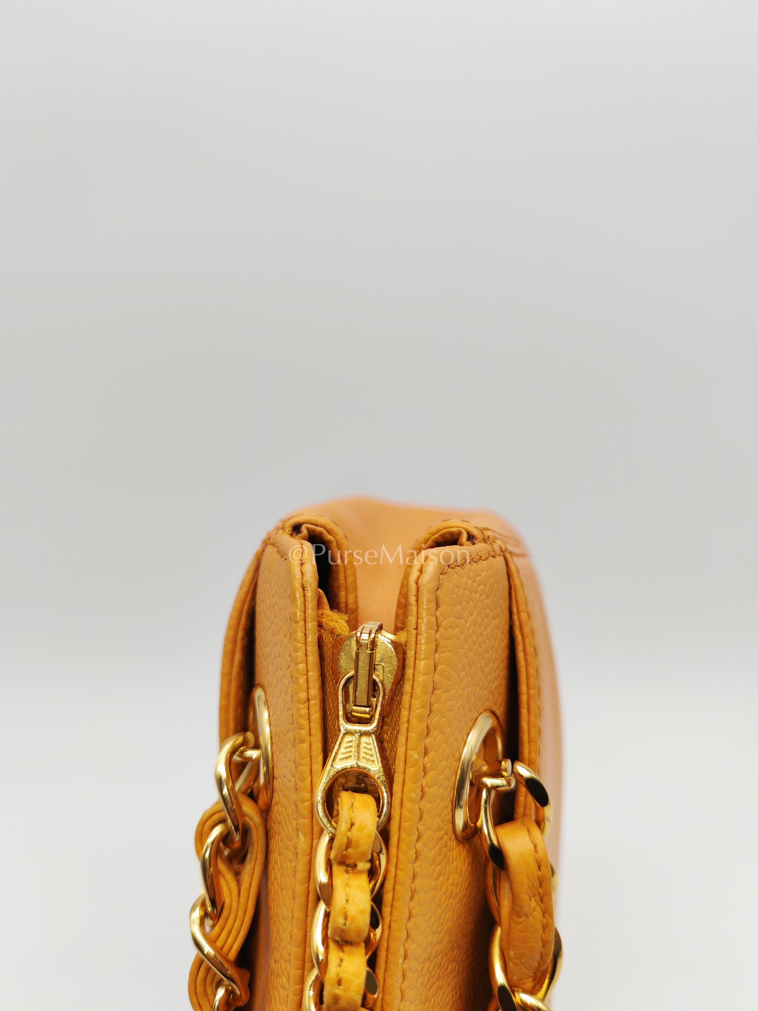 Chanel Vintage Chain Tote Bag in Orange Caviar Leather and Gold Hardware Series 5 | Purse Maison Luxury Bags Shop