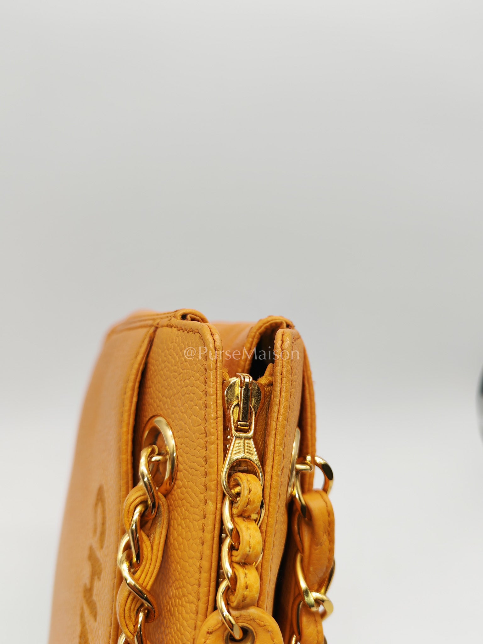 Chanel Vintage Chain Tote Bag in Orange Caviar Leather and Gold Hardware Series 5 | Purse Maison Luxury Bags Shop