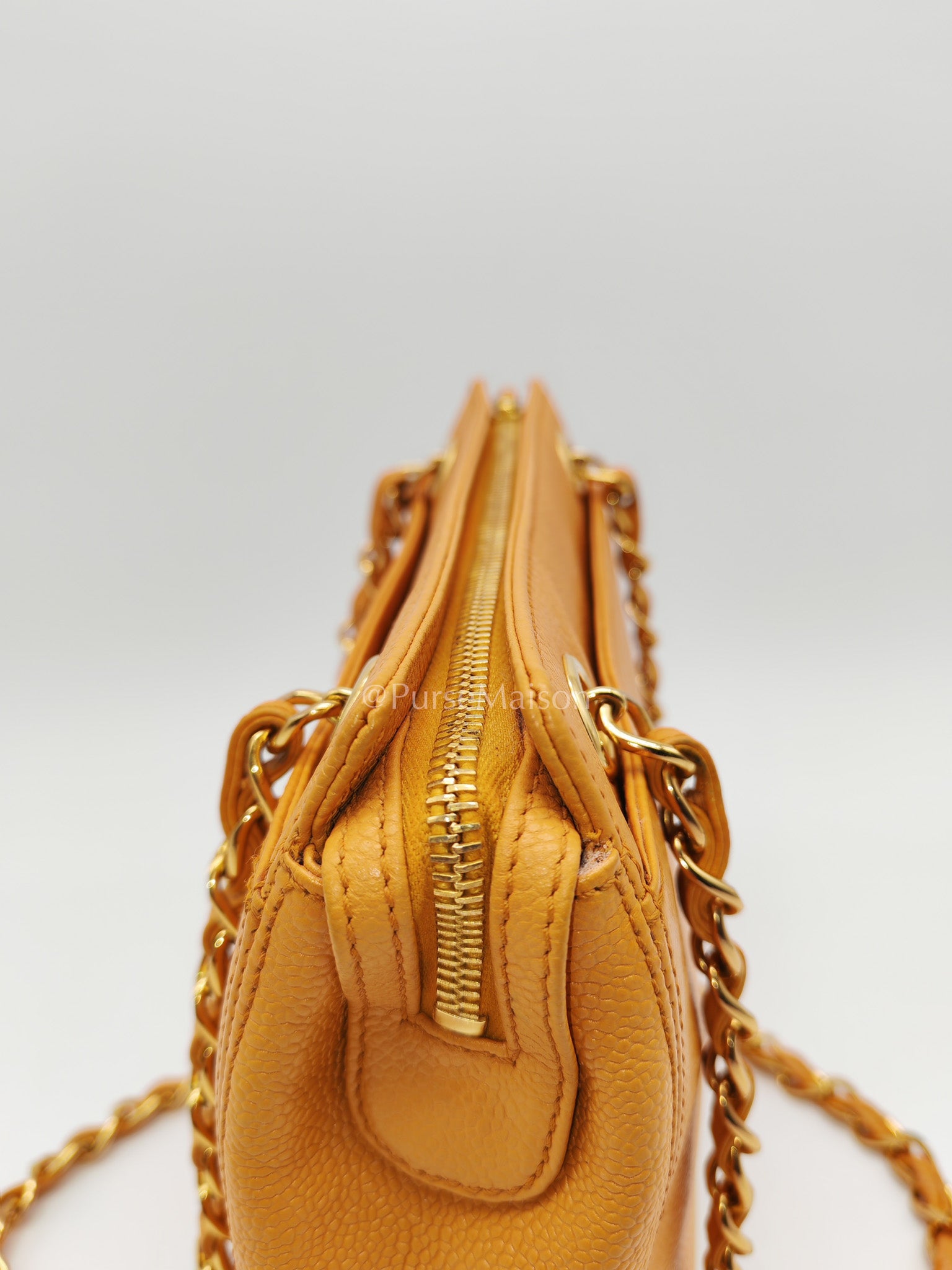Chanel Vintage Chain Tote Bag in Orange Caviar Leather and Gold Hardware Series 5 | Purse Maison Luxury Bags Shop