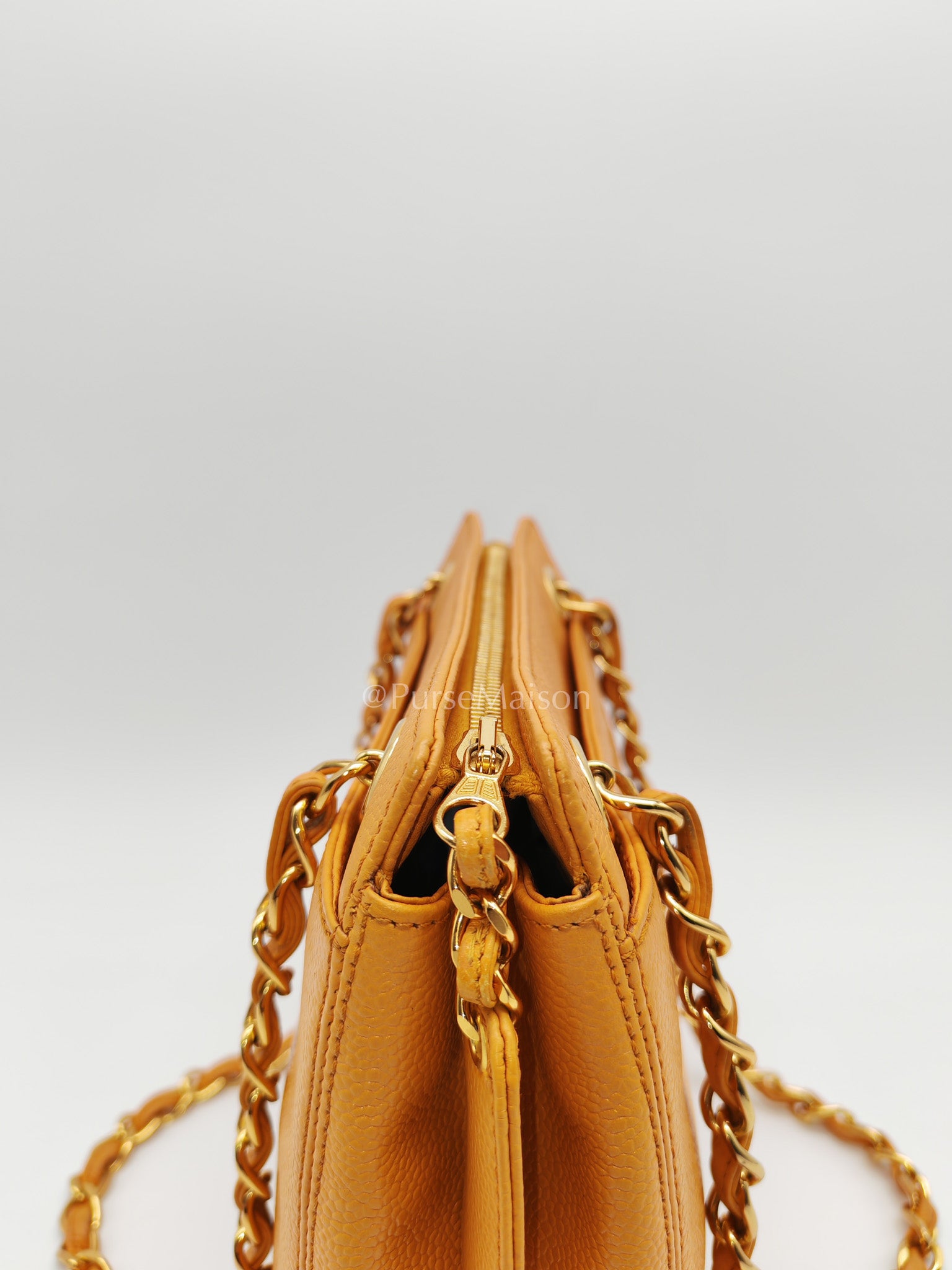 Chanel Vintage Chain Tote Bag in Orange Caviar Leather and Gold Hardware Series 5 | Purse Maison Luxury Bags Shop