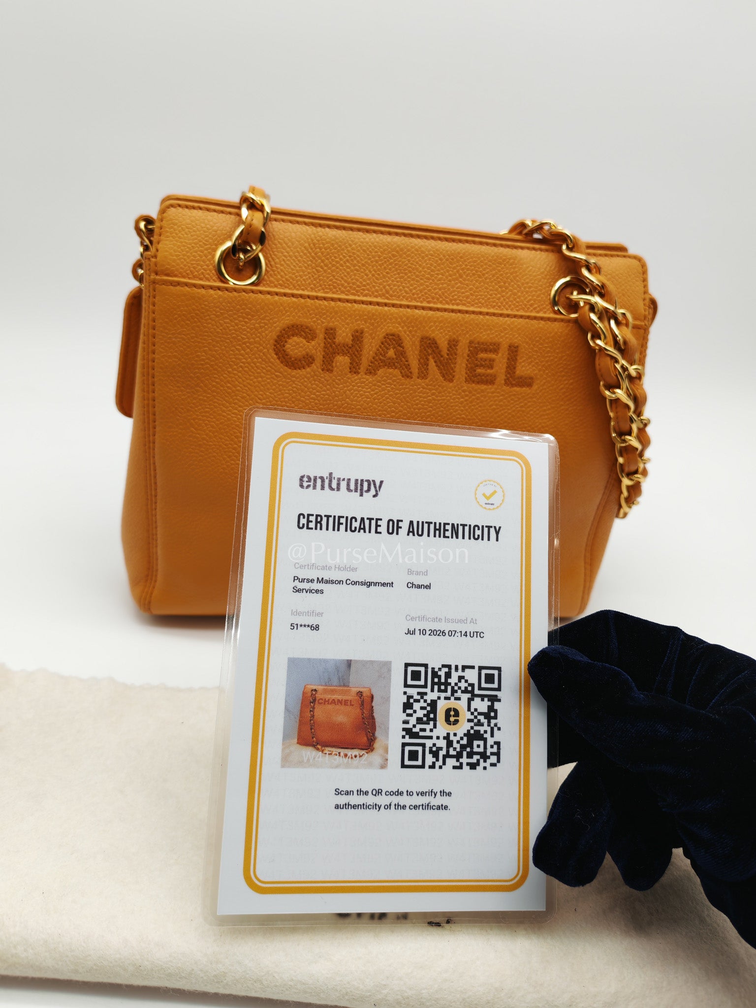 Chanel Vintage Chain Tote Bag in Orange Caviar Leather and Gold Hardware Series 5 | Purse Maison Luxury Bags Shop