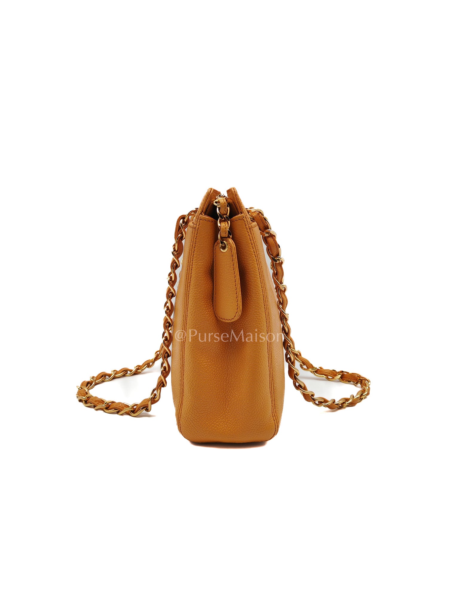 Chanel Vintage Chain Tote Bag in Orange Caviar Leather and Gold Hardware Series 5 | Purse Maison Luxury Bags Shop