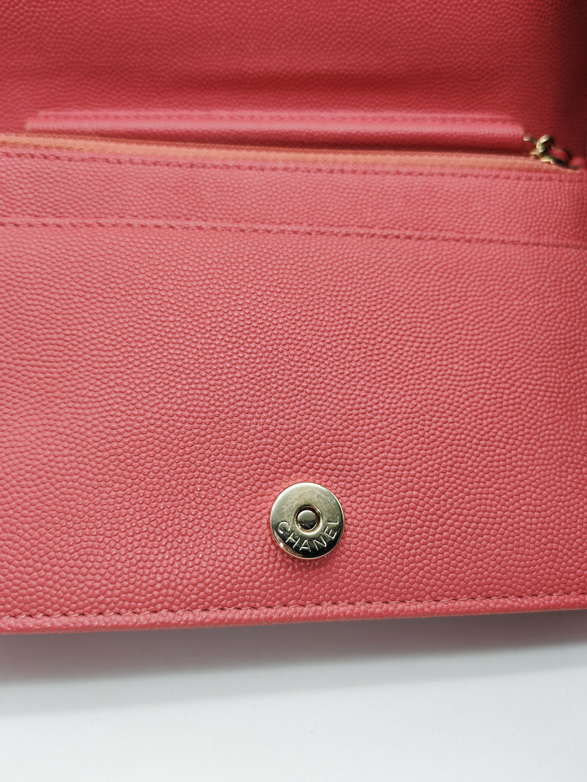 Chanel Vintage Mademoiselle Wallet on Chain in Pink Caviar Quilted Light Gold Hardware (Series 28) | Purse Maison Luxury Bags Shop
