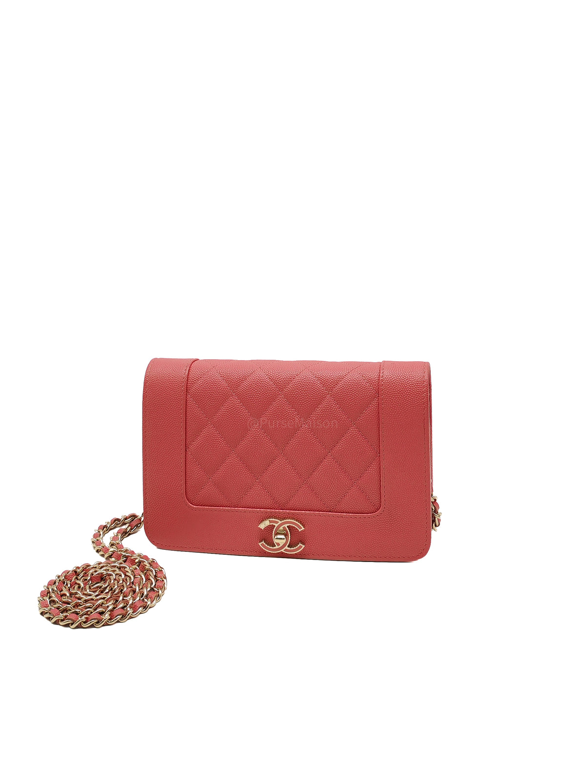Chanel Vintage Mademoiselle Wallet on Chain in Pink Caviar Quilted Light Gold Hardware (Series 28) | Purse Maison Luxury Bags Shop