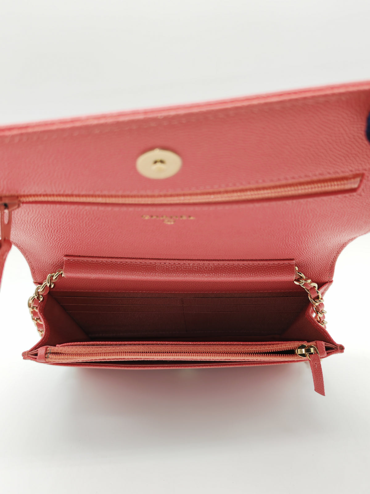 Chanel Vintage Mademoiselle Wallet on Chain in Pink Caviar Quilted Light Gold Hardware (Series 28) | Purse Maison Luxury Bags Shop