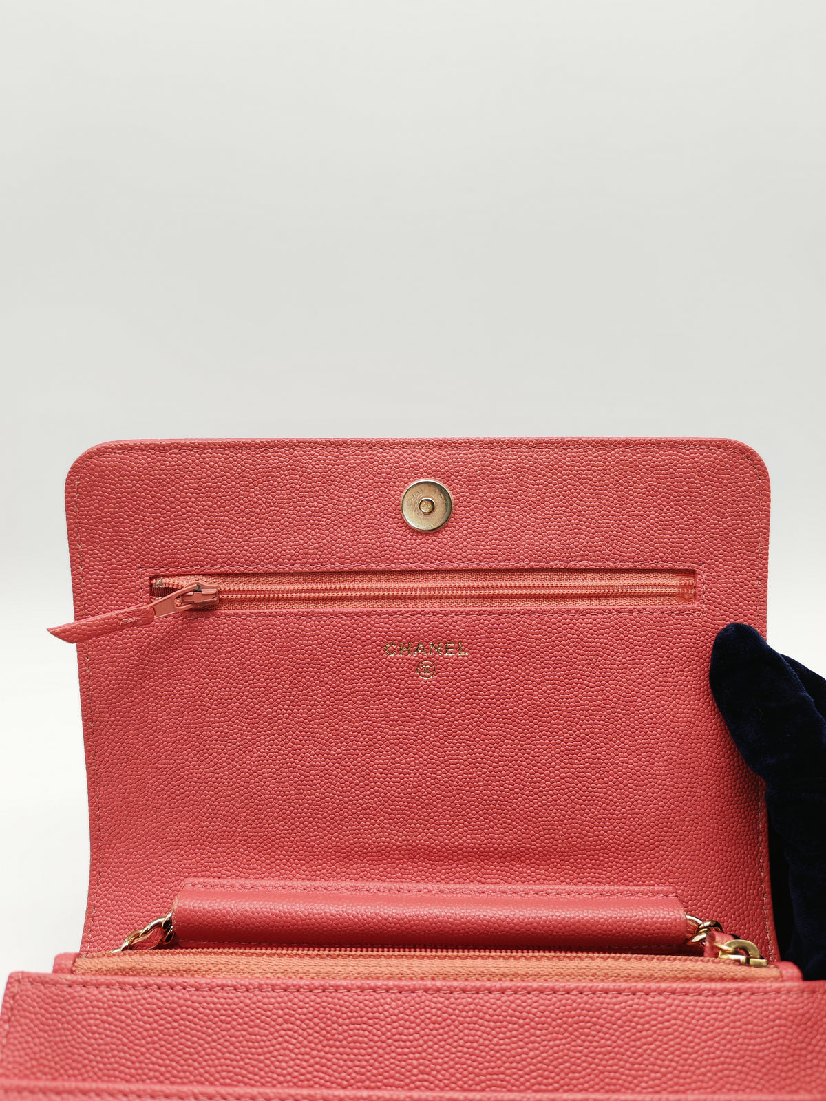 Chanel Vintage Mademoiselle Wallet on Chain in Pink Caviar Quilted Light Gold Hardware (Series 28) | Purse Maison Luxury Bags Shop