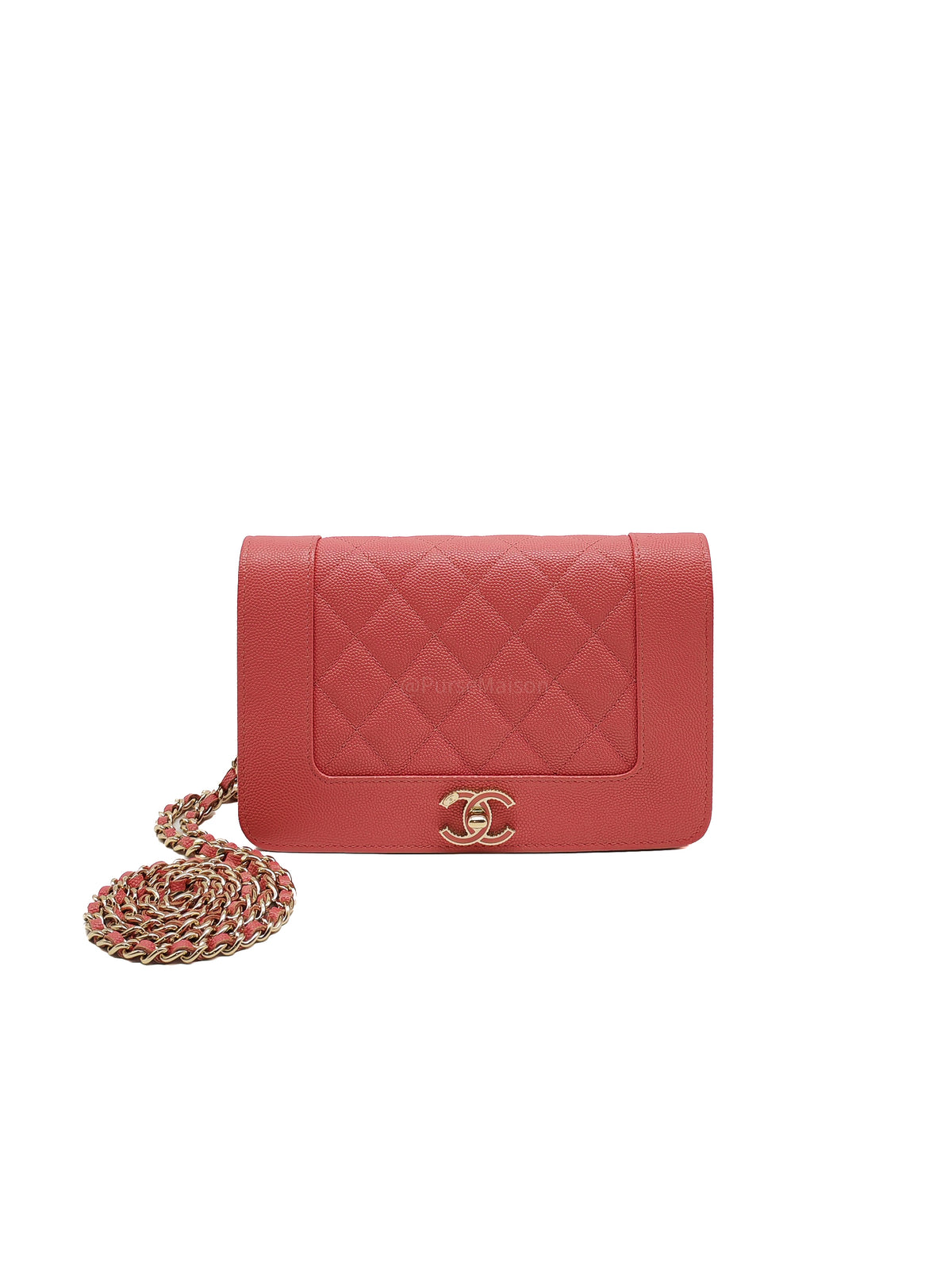 Chanel Vintage Mademoiselle Wallet on Chain in Pink Caviar Quilted Light Gold Hardware (Series 28) | Purse Maison Luxury Bags Shop