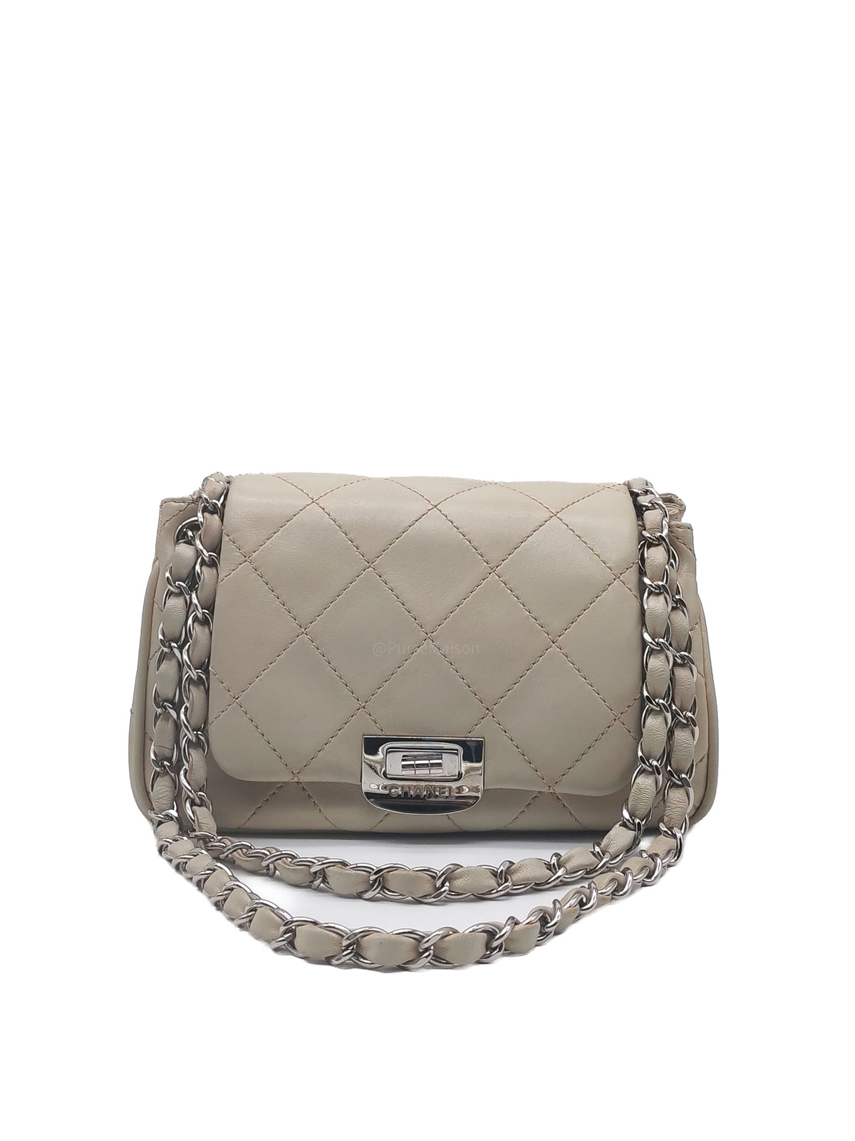 Chanel Vintage Ultimate Stitch 2.55 Reissue Flap Bag in Beige Cream Lambskin Leather Silver Hardware (Series 10) | Purse Maison Luxury Bags Shop