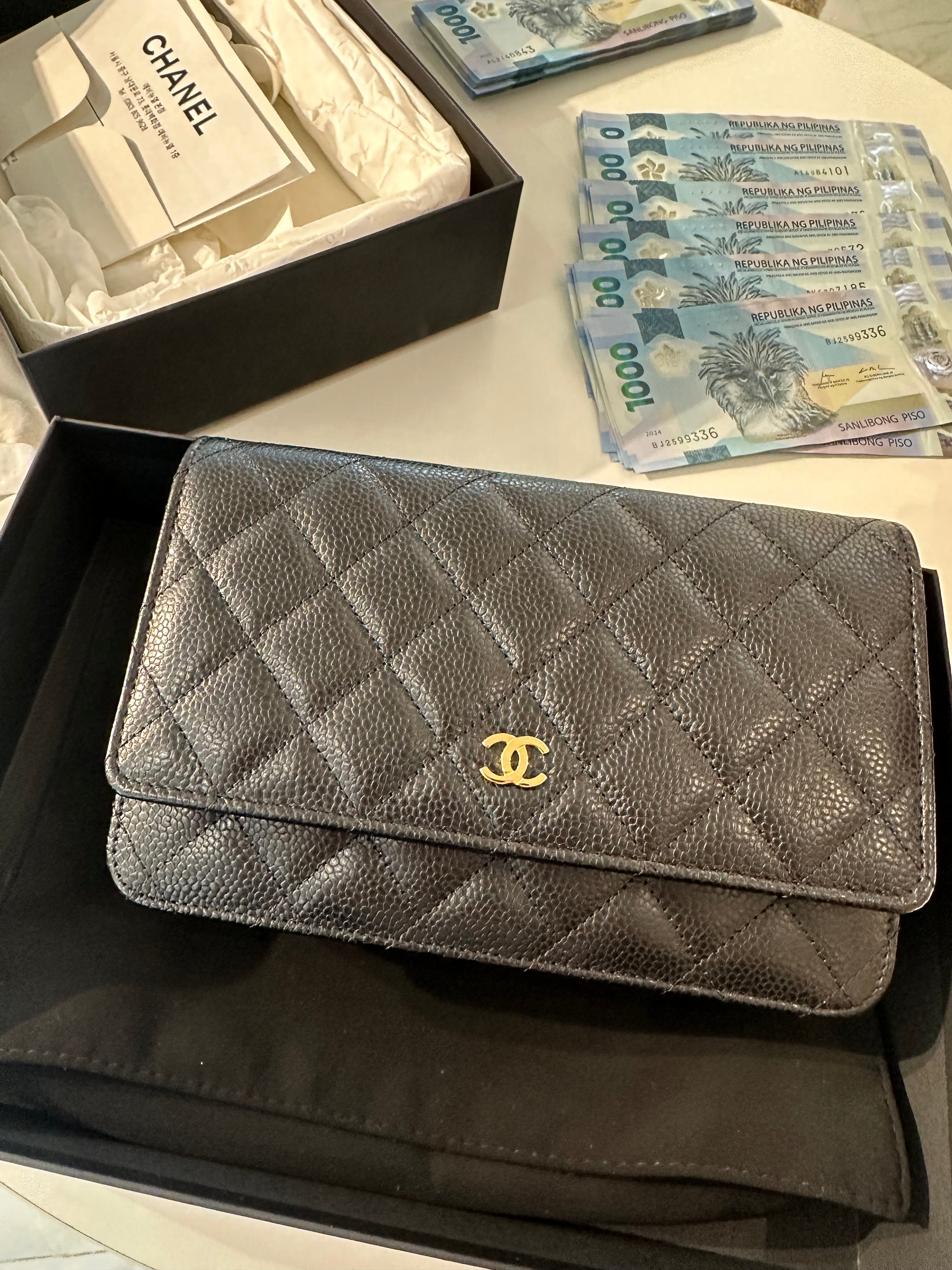 Chanel wallet on chain black caviar leather gold hardware (microchip) | Purse Maison Luxury Bags Shop