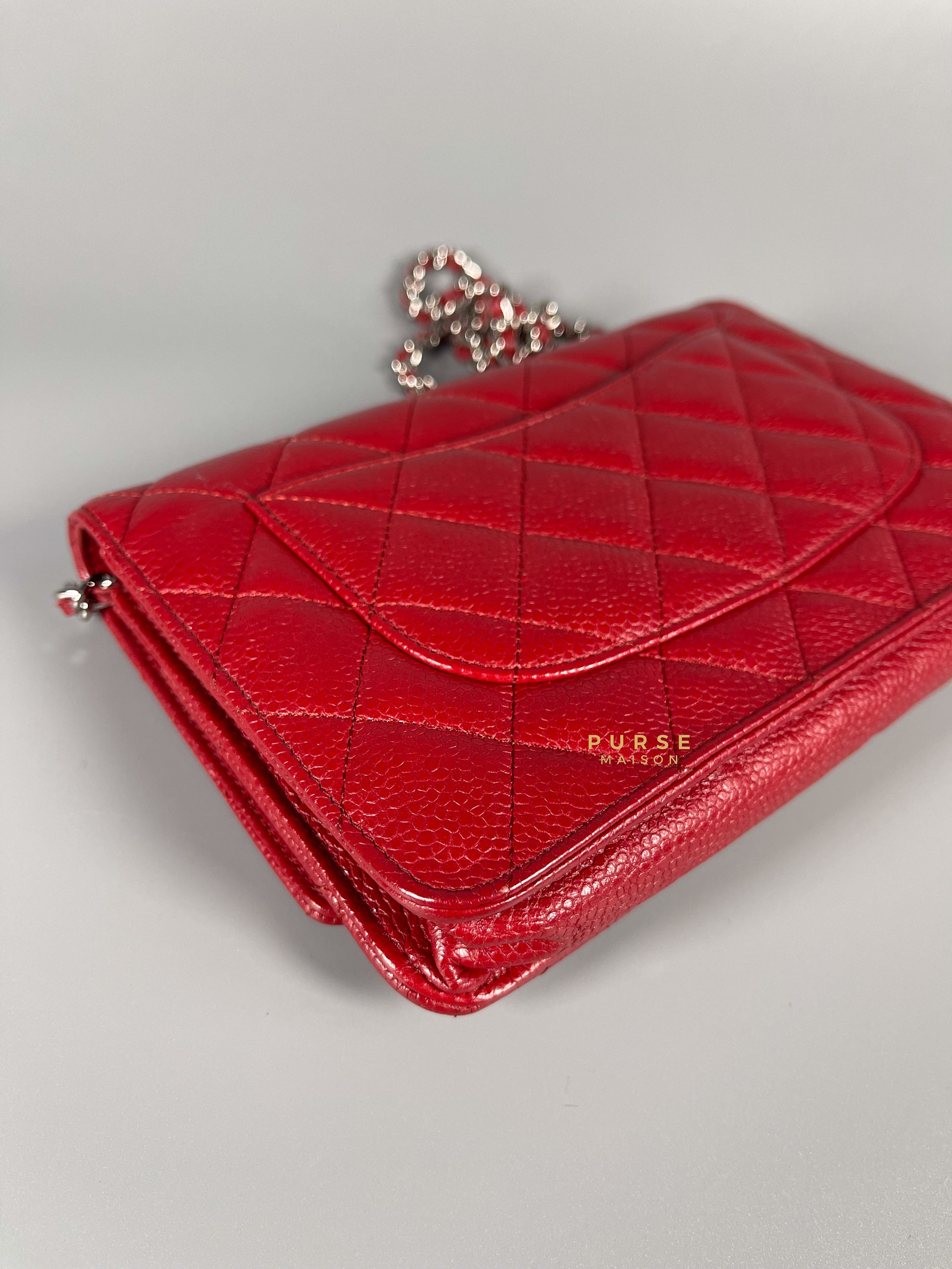 Chanel Wallet on Chain in Red Caviar Canvas and Silver Hardware Series 14 | Purse Maison Luxury Bags Shop