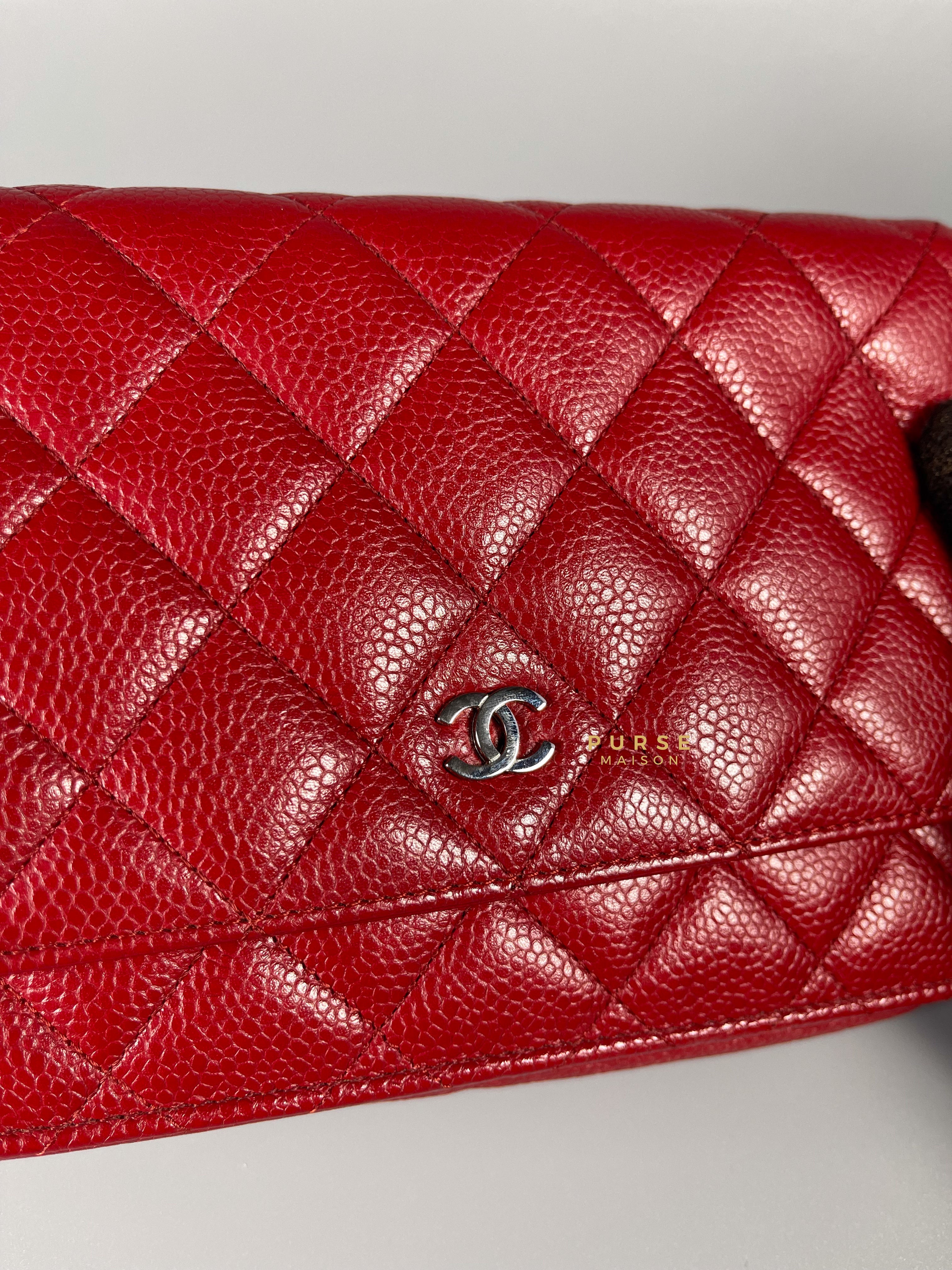 Chanel Wallet on Chain in Red Caviar Canvas and Silver Hardware Series 14 | Purse Maison Luxury Bags Shop