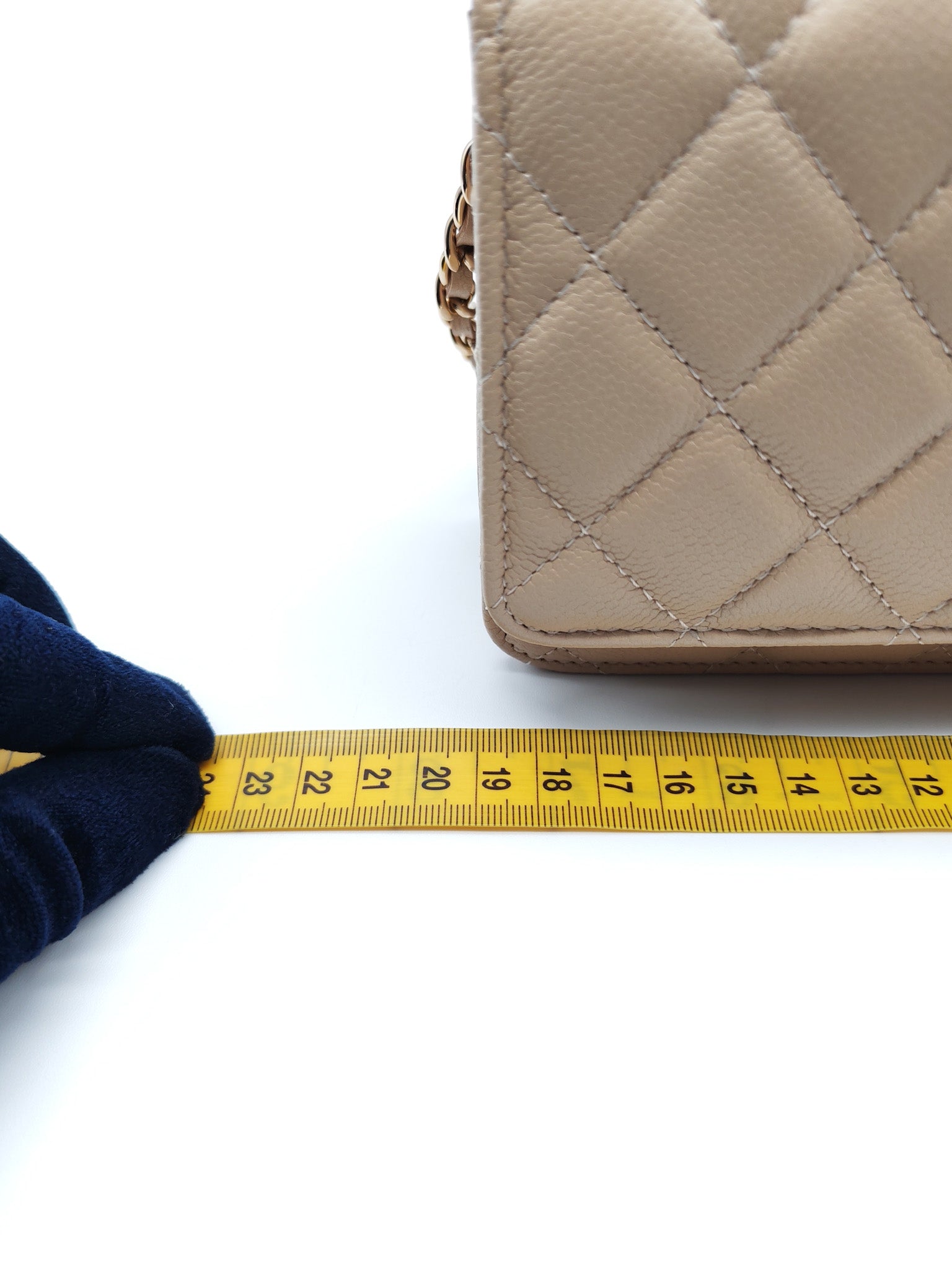 Wallet On Chain (WOC) in Beige Clair Quilted Caviar Leather and Gold Hardware Microchip | Purse Maison Luxury Bags Shop
