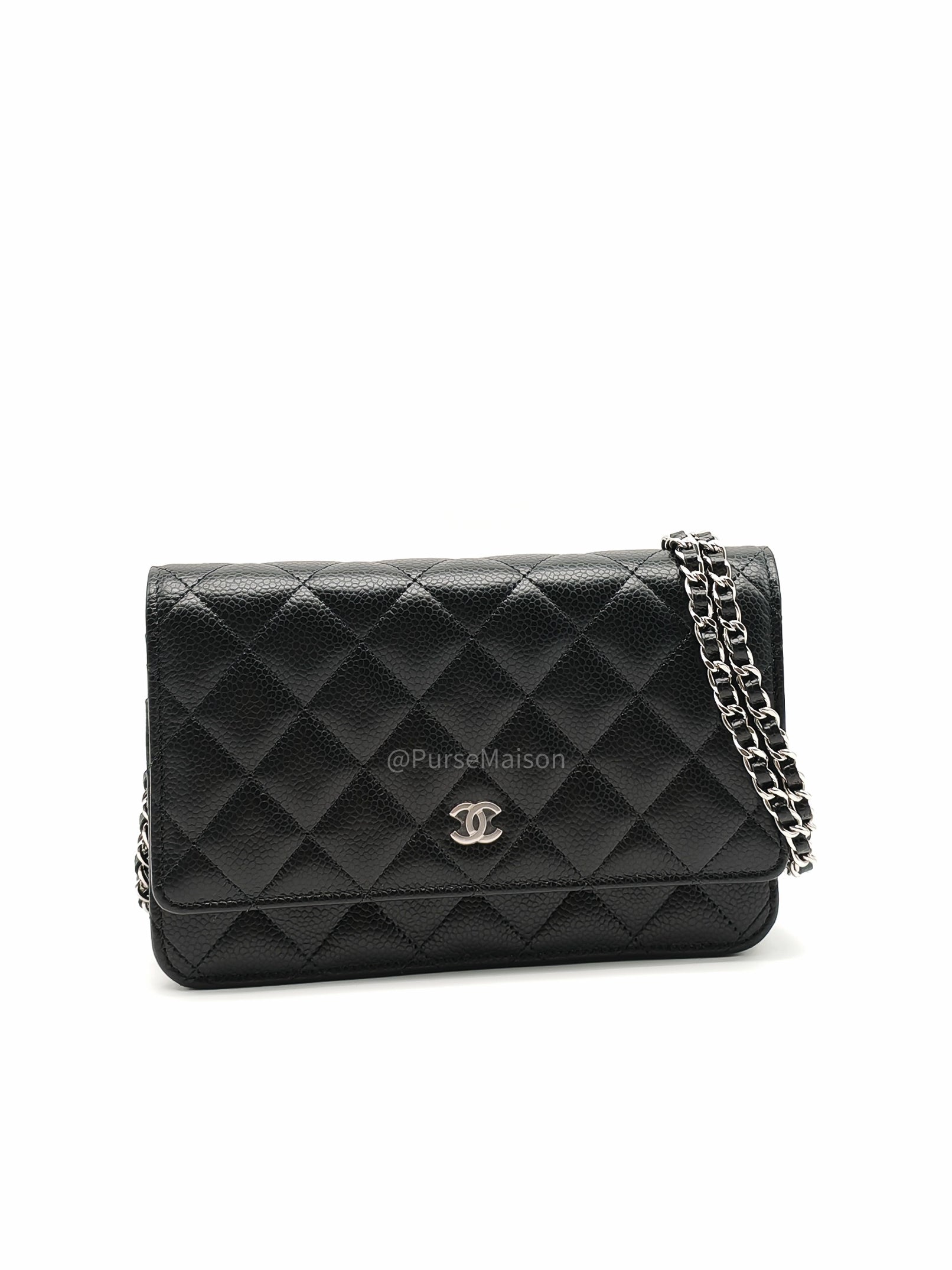 Chanel Wallet on Chain (WOC) in Black Caviar Leather Silver Hardware Microchip (X9****PL) | Purse Maison Luxury Bags Shop