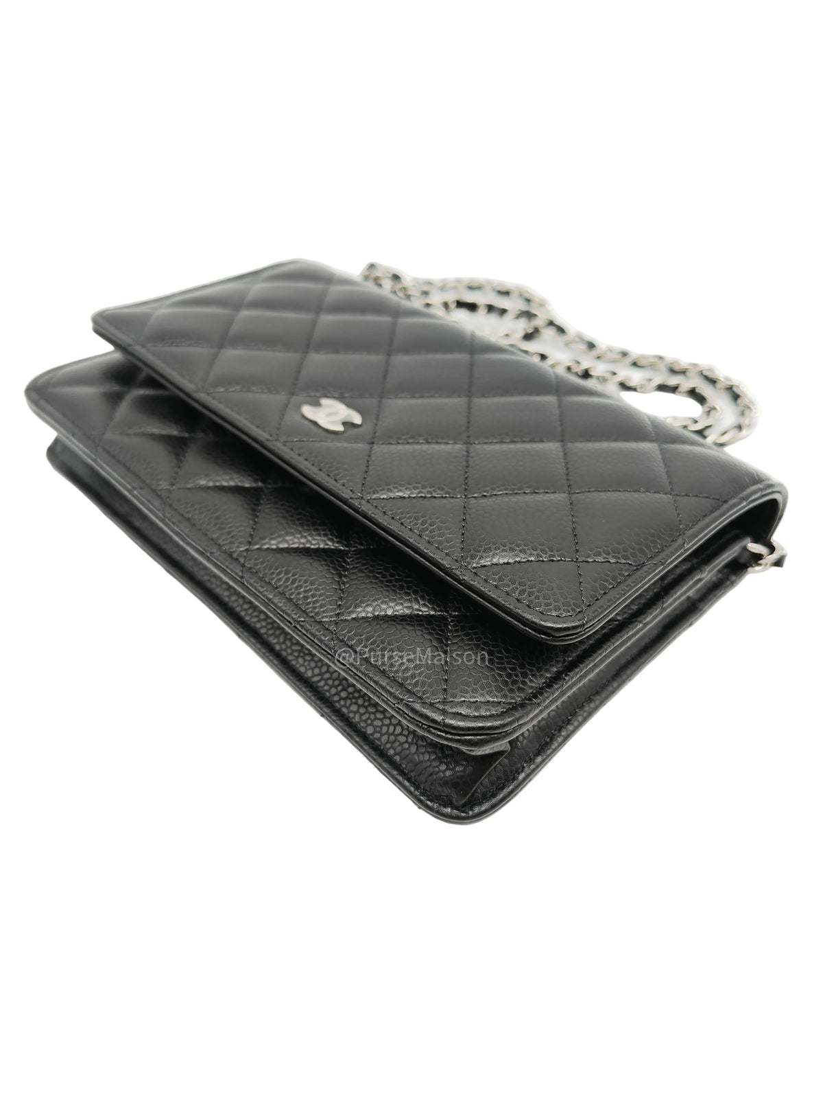 Chanel Wallet on Chain (WOC) in Black Caviar Leather Silver Hardware Microchip (X9****PL) | Purse Maison Luxury Bags Shop