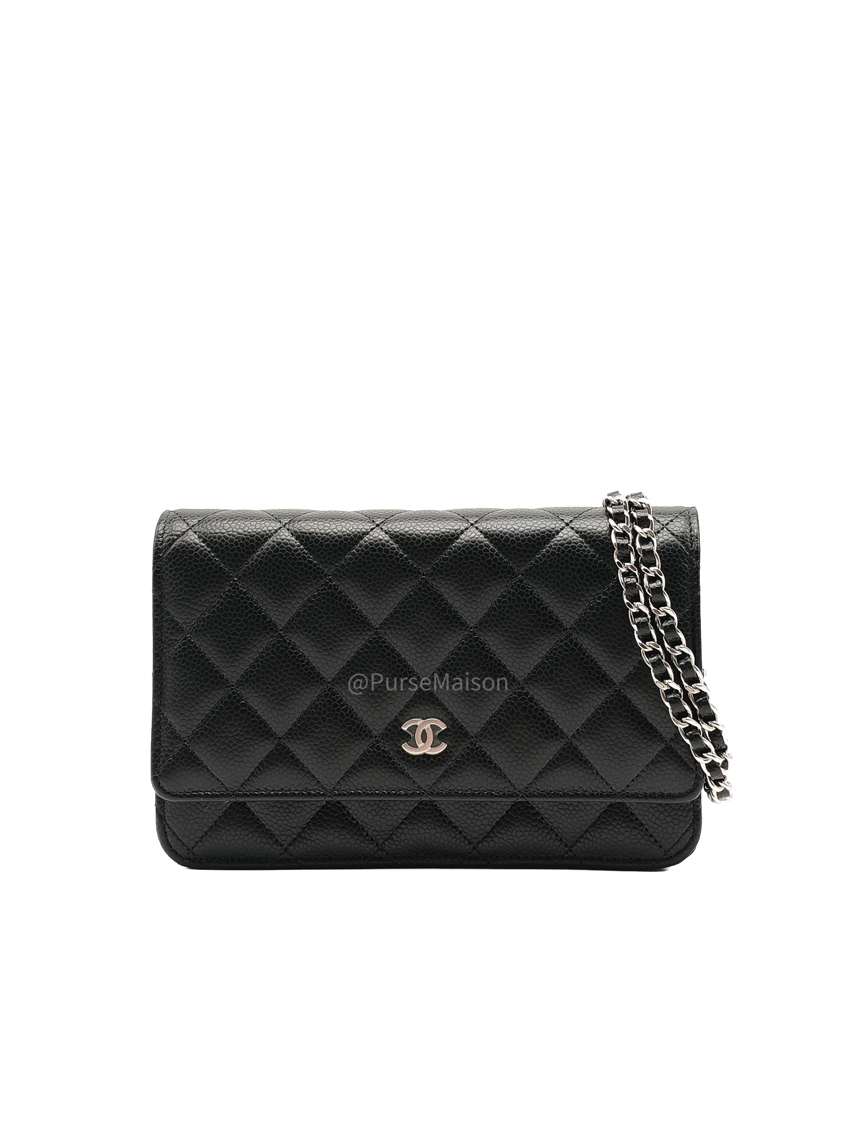Chanel Wallet on Chain (WOC) in Black Caviar Leather Silver Hardware Microchip (X9****PL) | Purse Maison Luxury Bags Shop