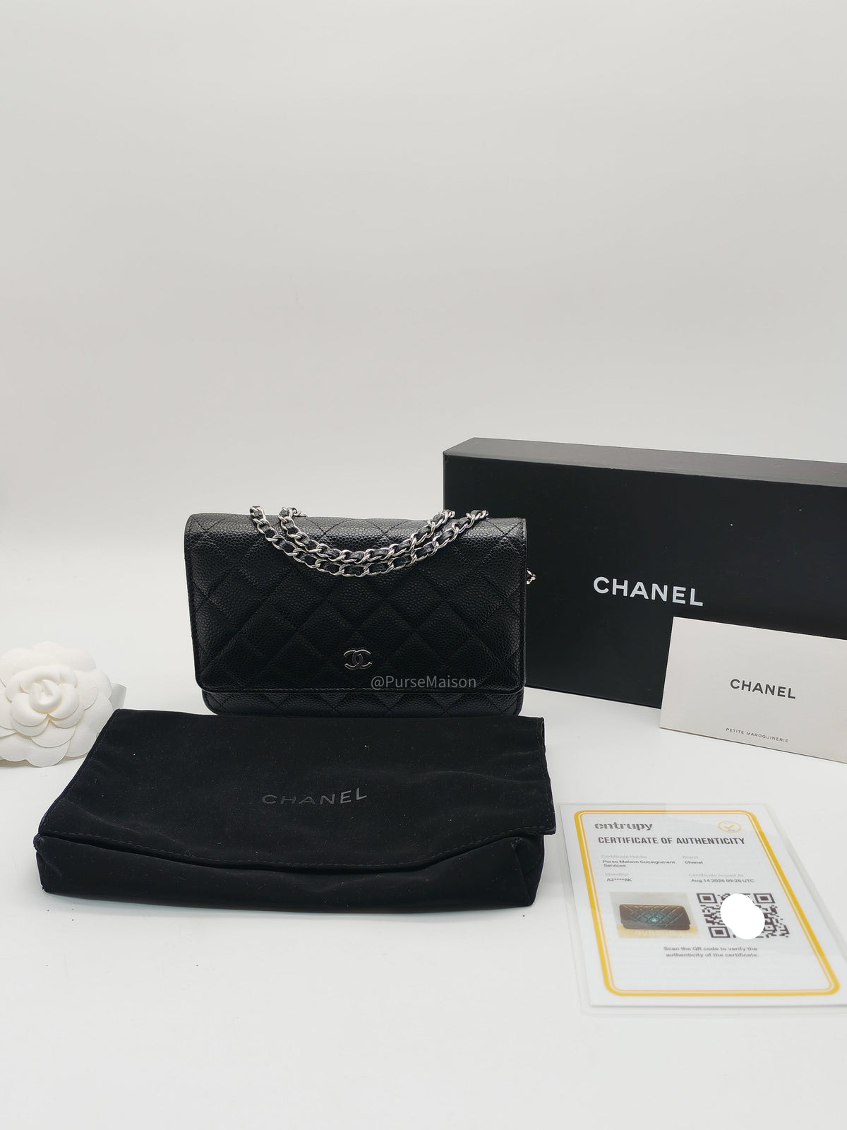 Chanel Wallet on Chain (WOC) in Black Caviar Leather Silver Hardware Microchip(A2****8K) | Purse Maison Luxury Bags Shop