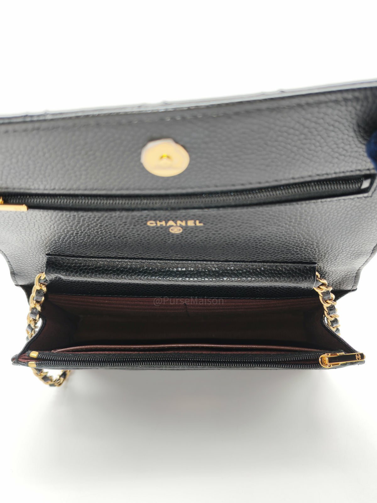 Chanel Wallet on Chain (WOC) in Black Quilted Caviar Leather and Gold Hardware Microchip | Purse Maison Luxury Bags Shop