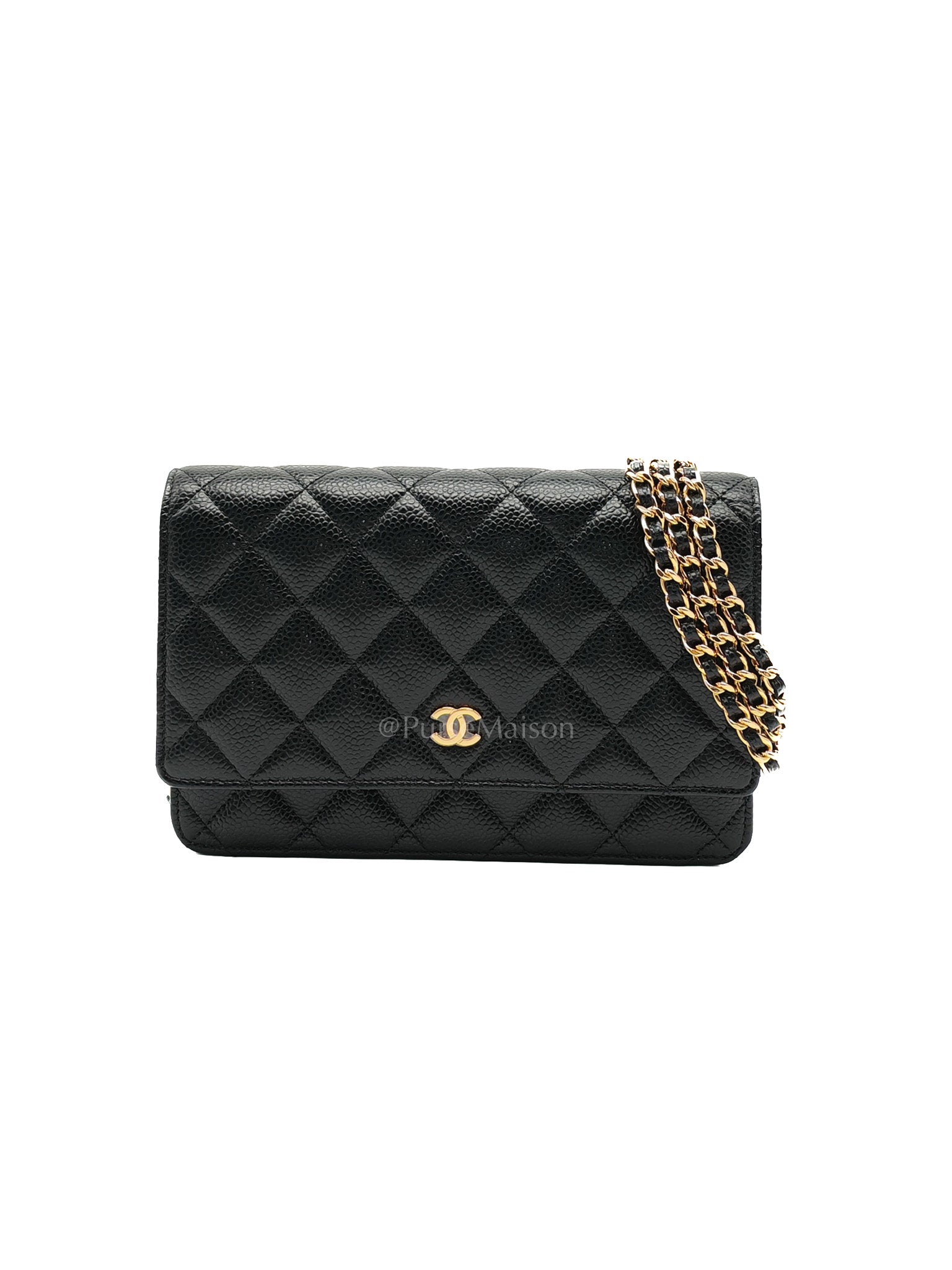 Chanel Wallet on Chain (WOC) in Black Quilted Caviar Leather and Gold Hardware Series 26 | Purse Maison Luxury Bags Shop