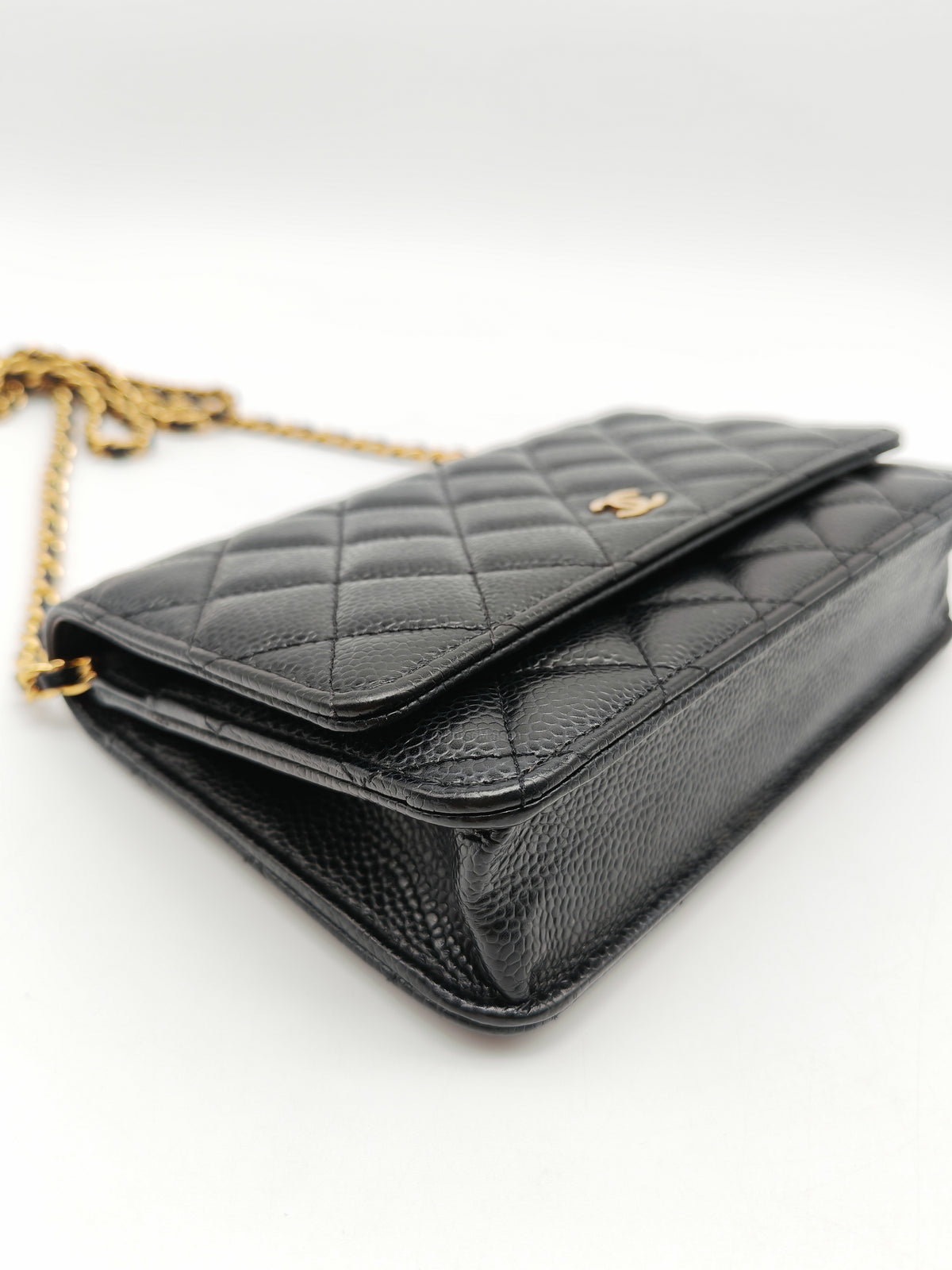 Chanel Wallet on Chain (WOC) in Black Quilted Caviar Leather and Gold Hardware Series 29 | Purse Maison Luxury Bags Shop