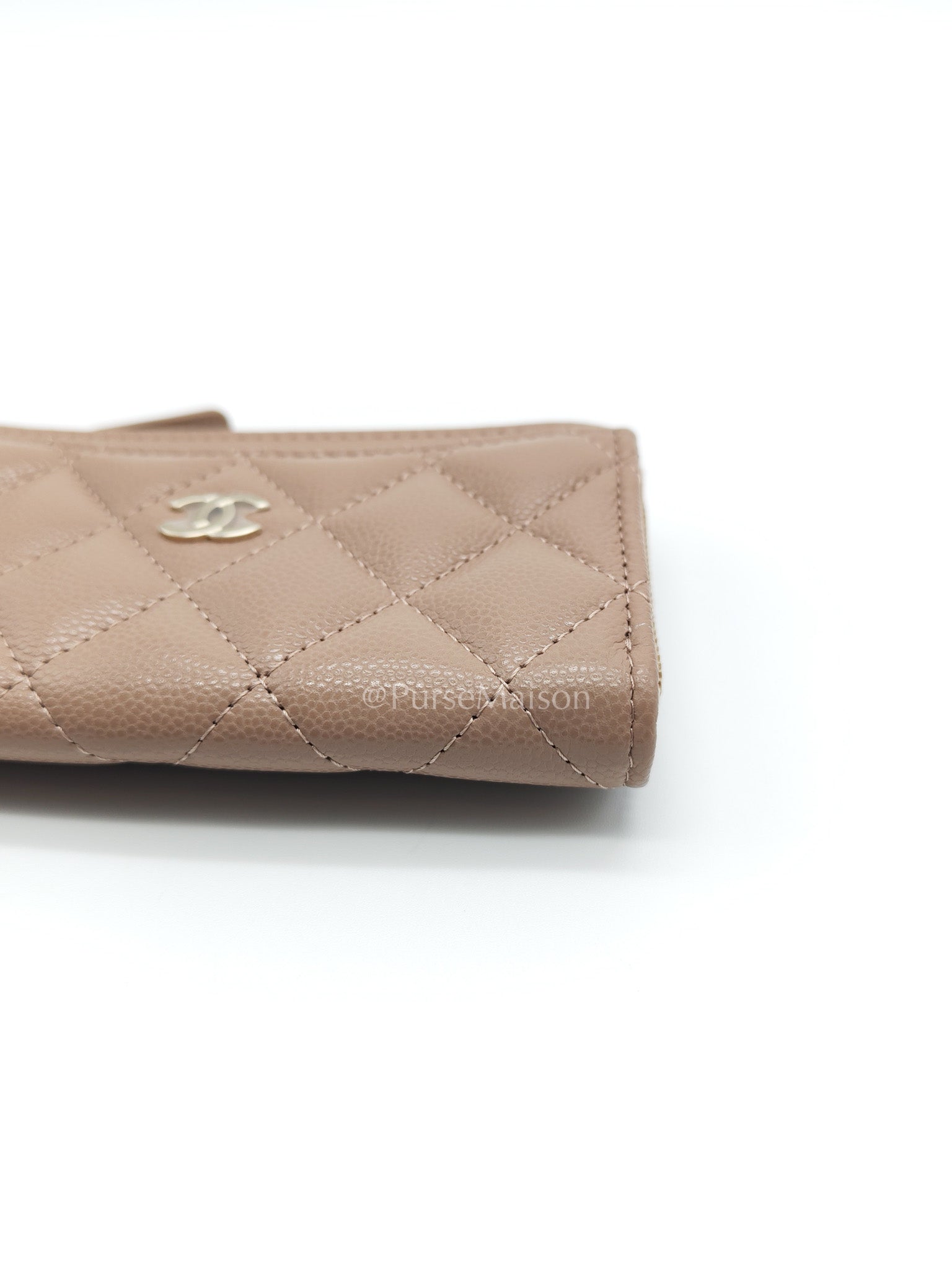 Chanel Zipped Card Holder in Dark Beige Caviar Leather and