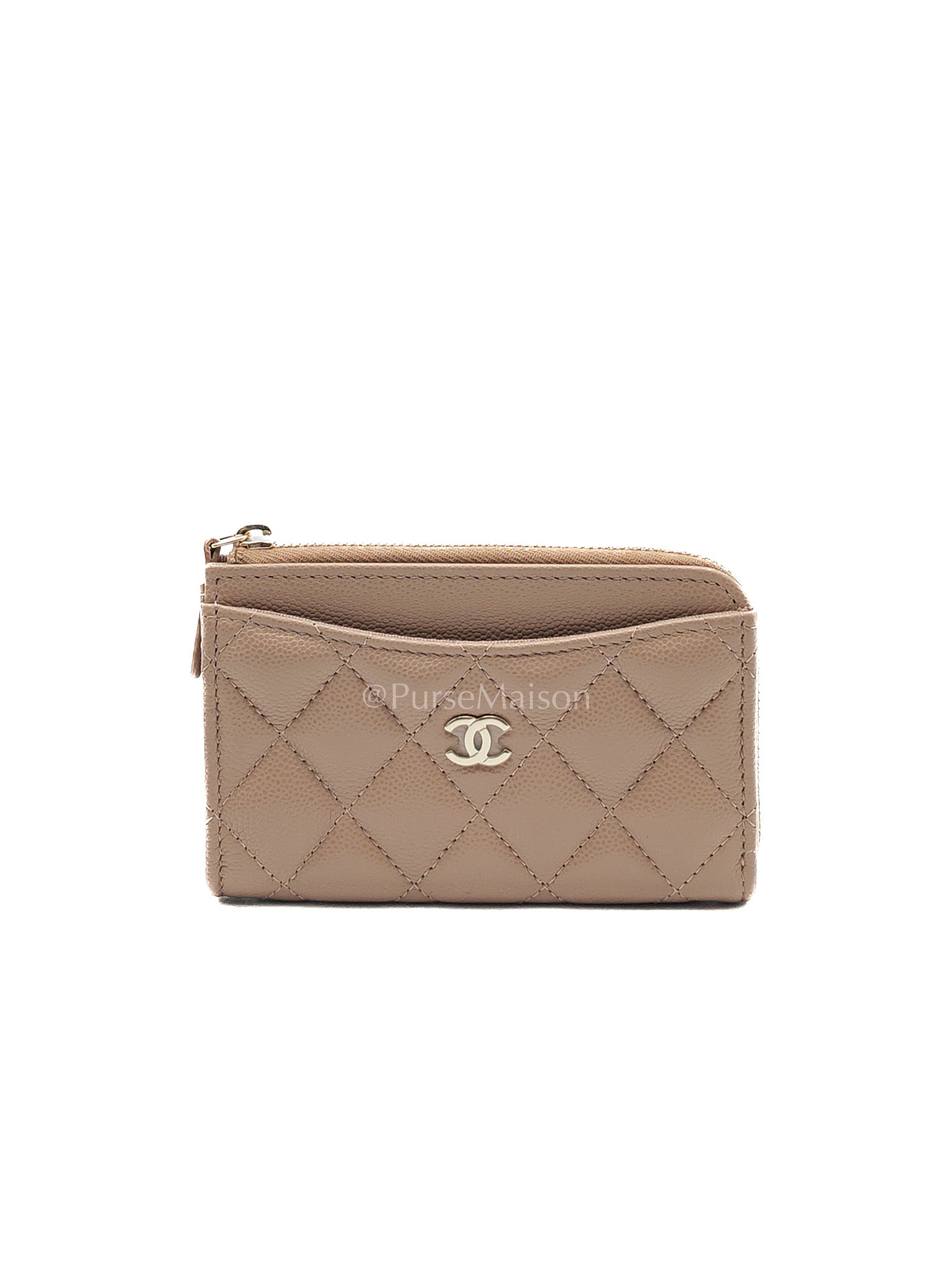 CHANELシャネル☆ブラウン ベージュ ミュール&保管袋・カード Chanel Zipped Card Holder in Dark Beige Caviar Leather and