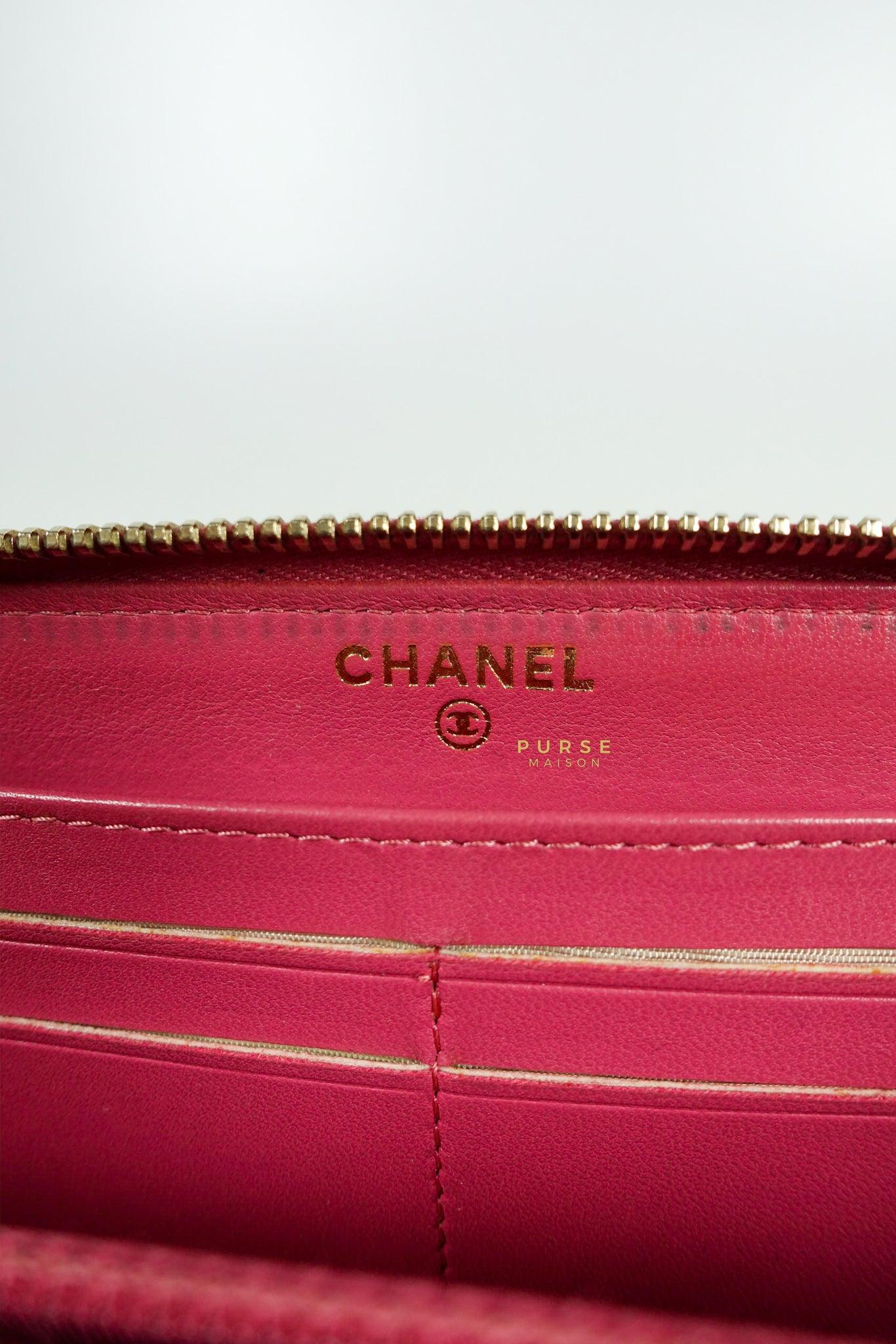 Chanel Zipped Long Wallet in Pink Lambskin and Gold Hardware Series 17