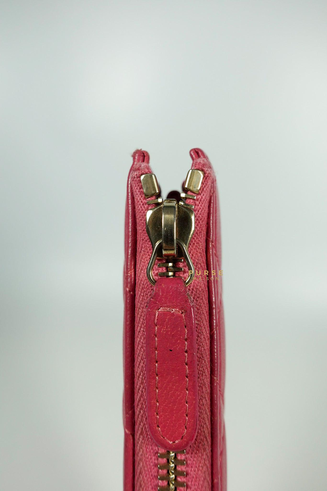 Chanel Zipped Long Wallet in Pink Lambskin and Gold Hardware Series 17