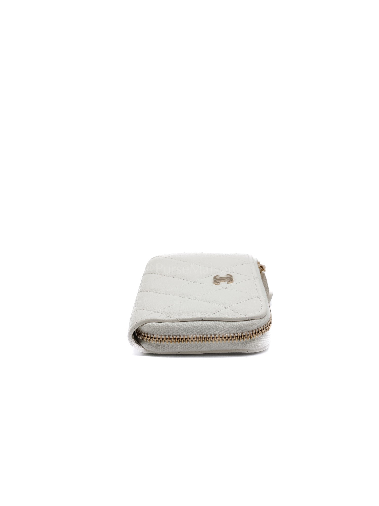 Zippy Key Pouch in White Quilted Caviar Leather and Light Gold Hardware (Microchip) | Purse Maison Luxury Bags Shop
