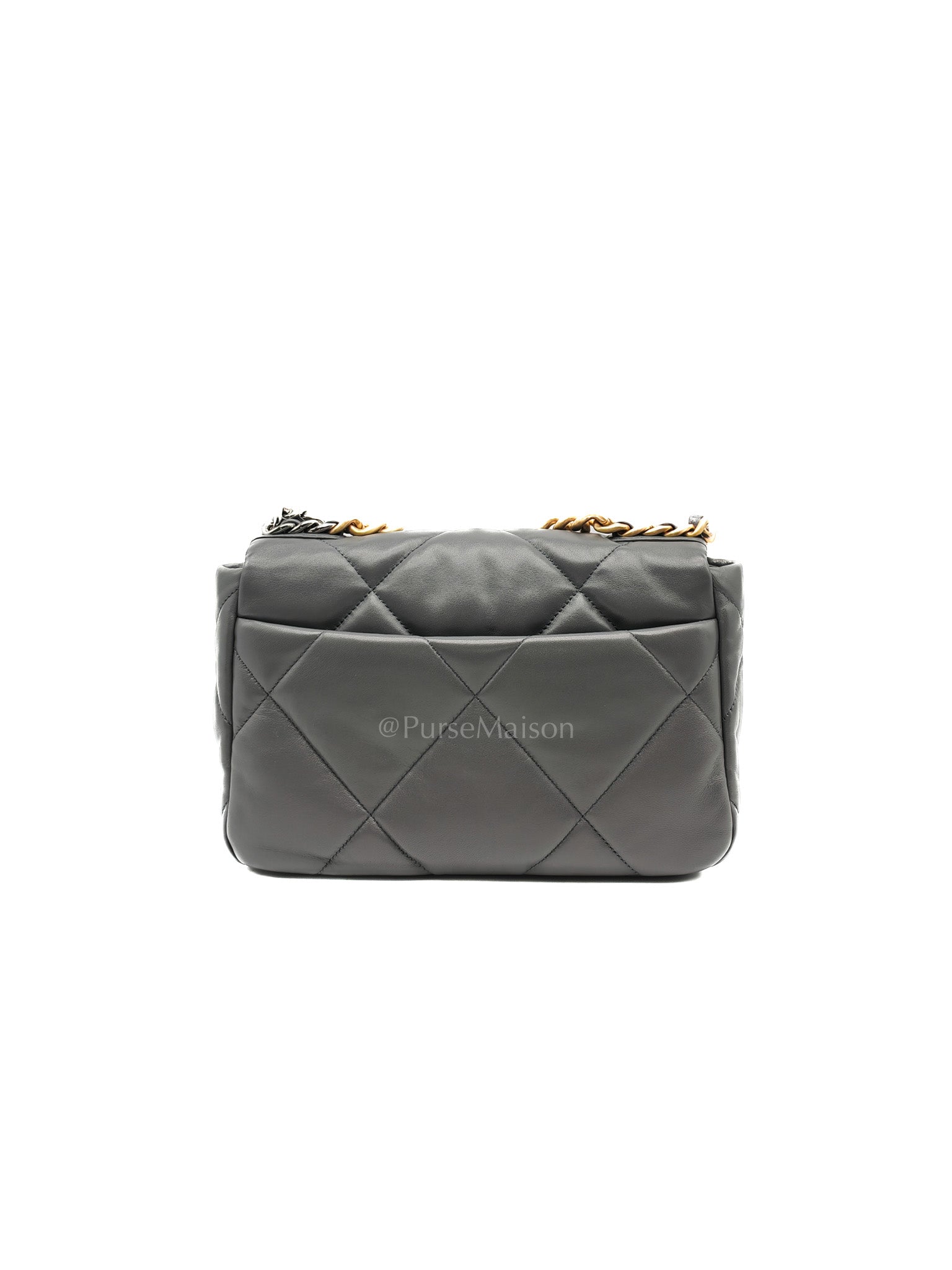 19 Medium in Gray Quilted Lambskin Leather & Mix Hardware Microchip