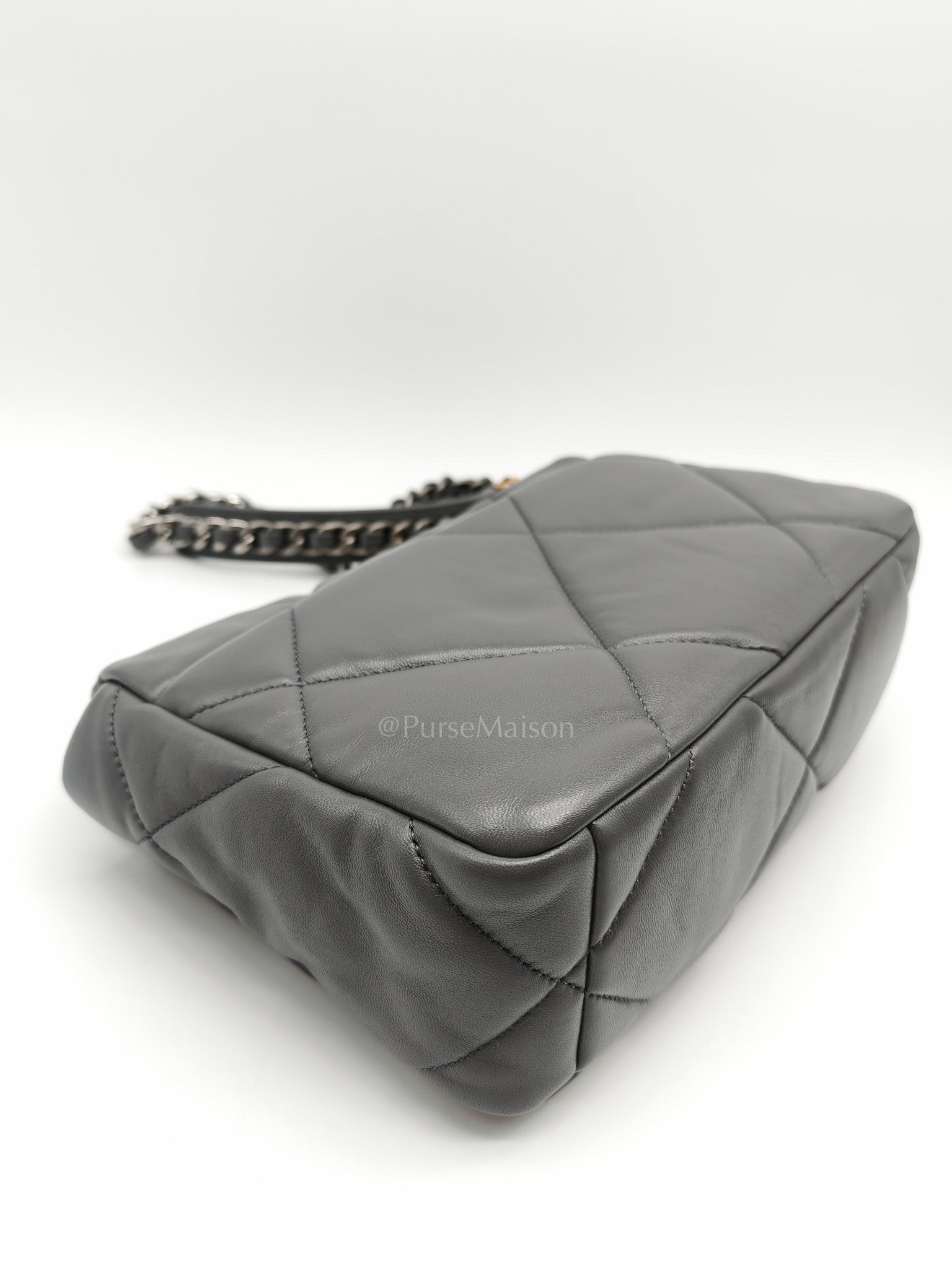 19 Medium in Gray Quilted Lambskin Leather & Mix Hardware Microchip