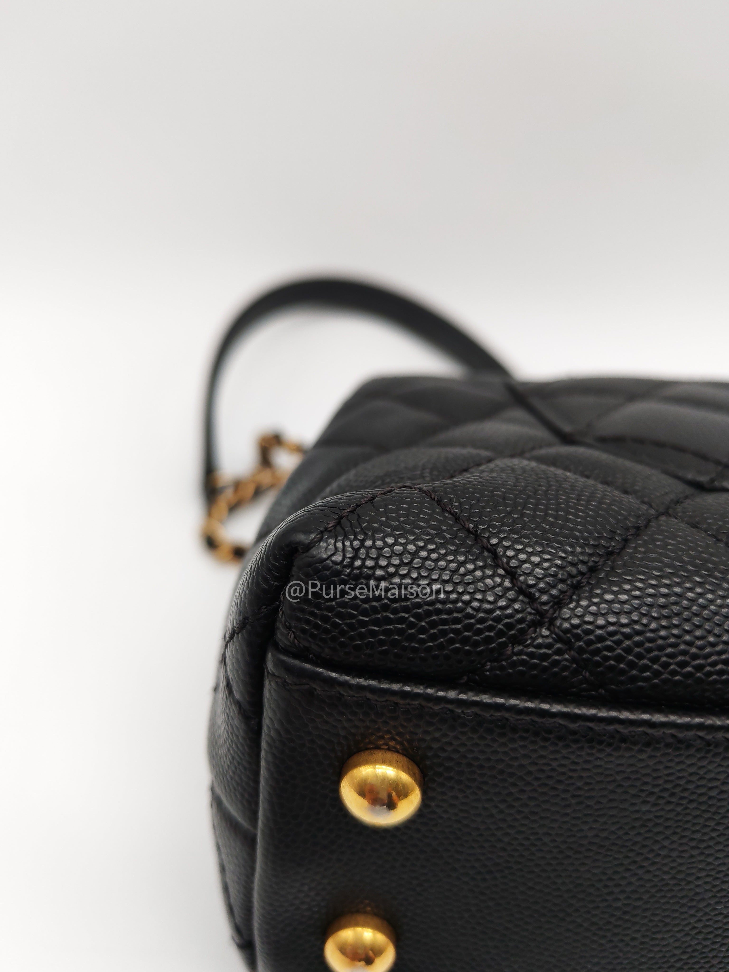 Chanel Coco Handle Small in Black Quilted Caviar Leather and Light Gold Hardware Series 24