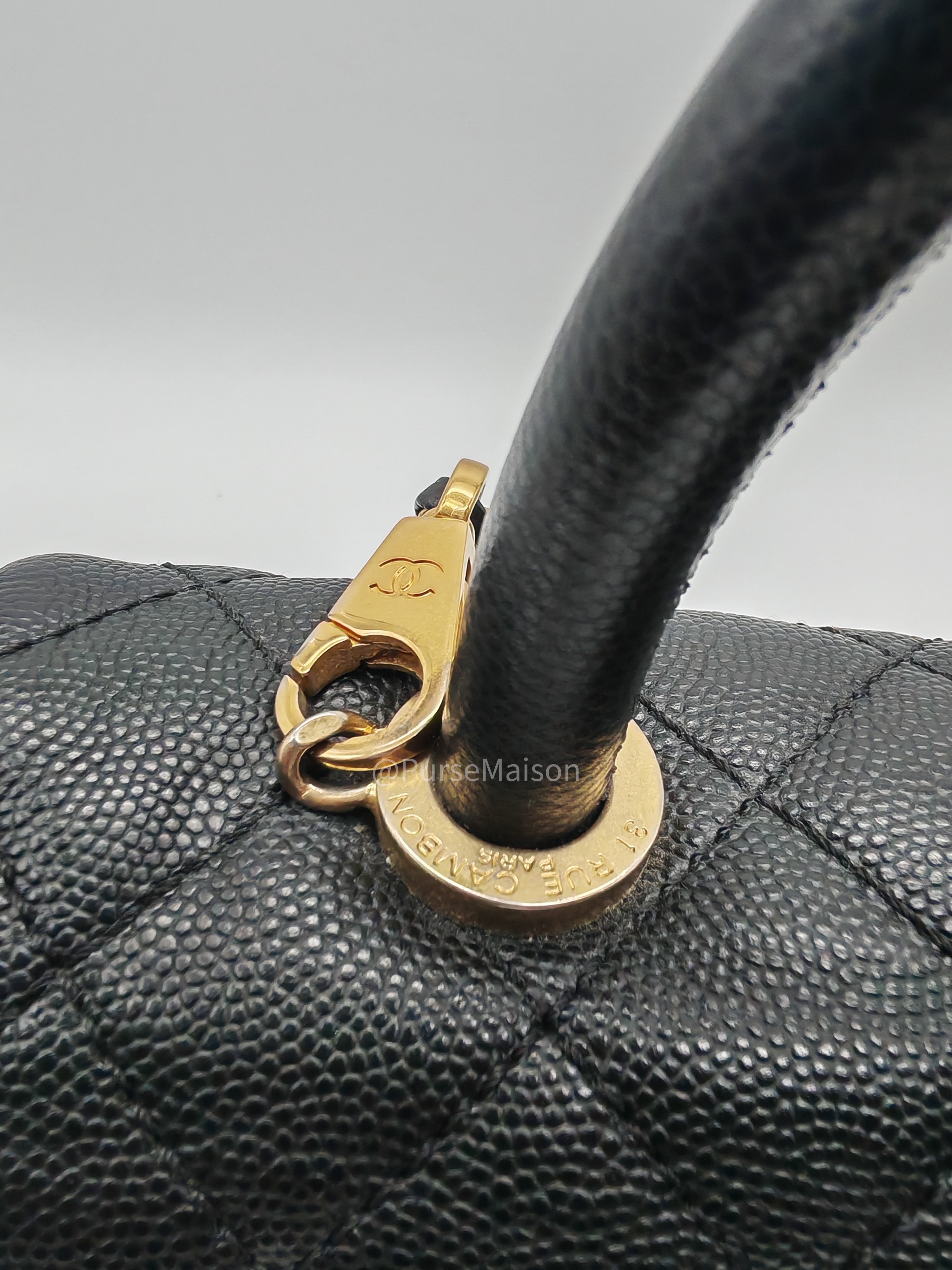 Chanel Coco Handle Small in Black Quilted Caviar Leather and Light Gold Hardware Series 24