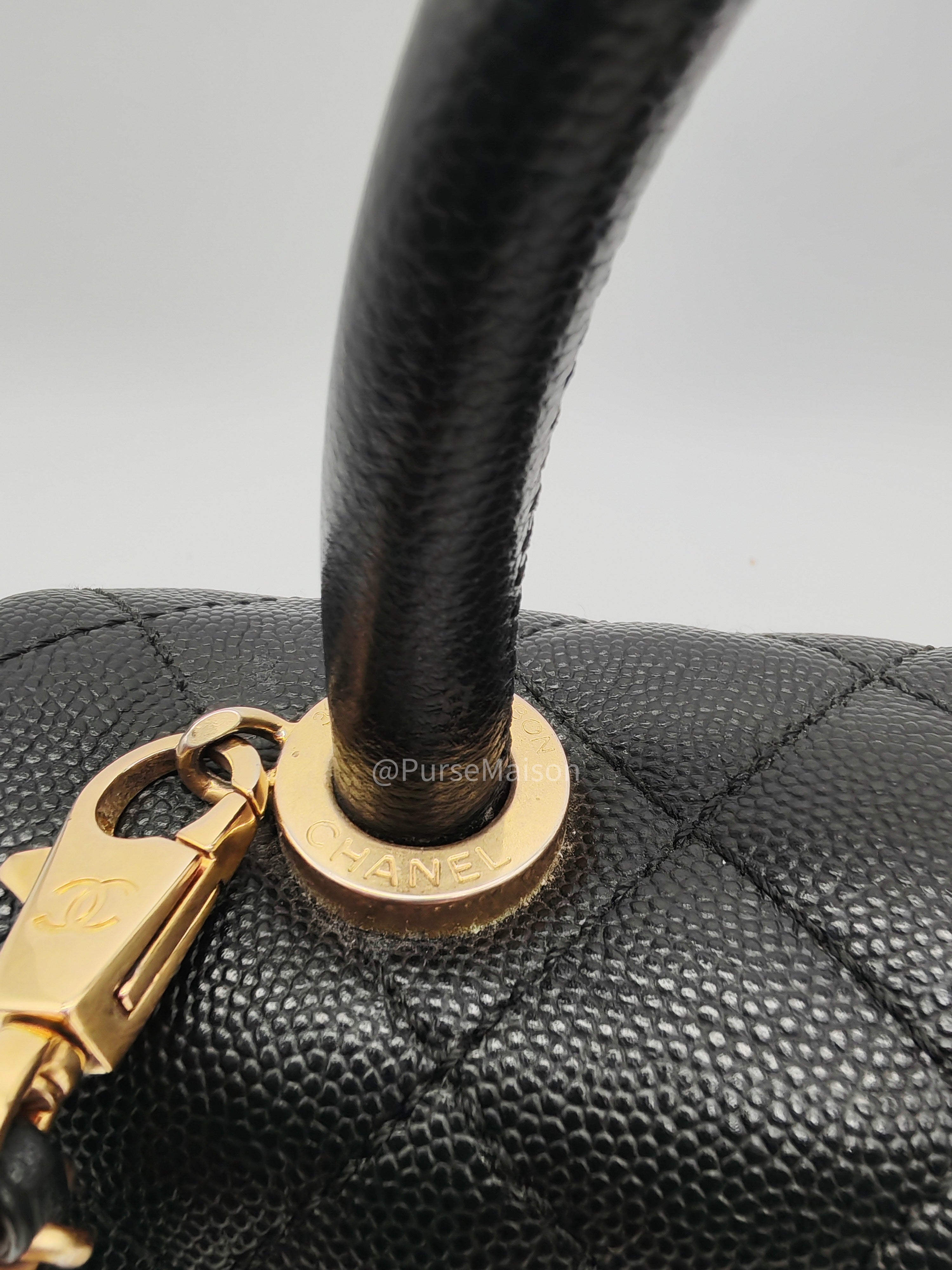 Chanel Coco Handle Small in Black Quilted Caviar Leather and Light Gold Hardware Series 24