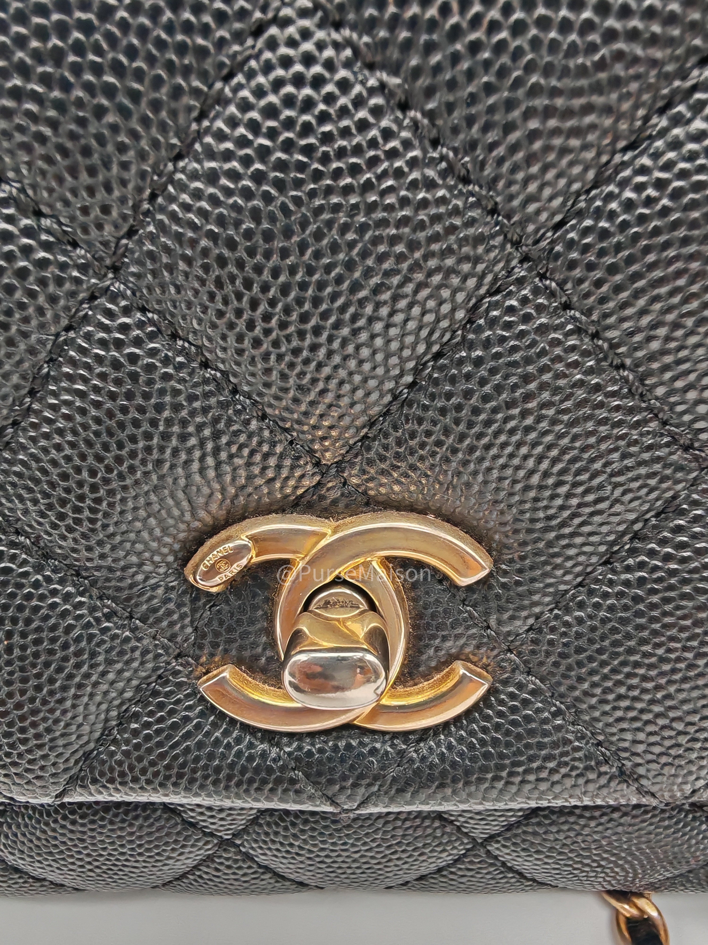 Chanel Coco Handle Small in Black Quilted Caviar Leather and Light Gold Hardware Series 24