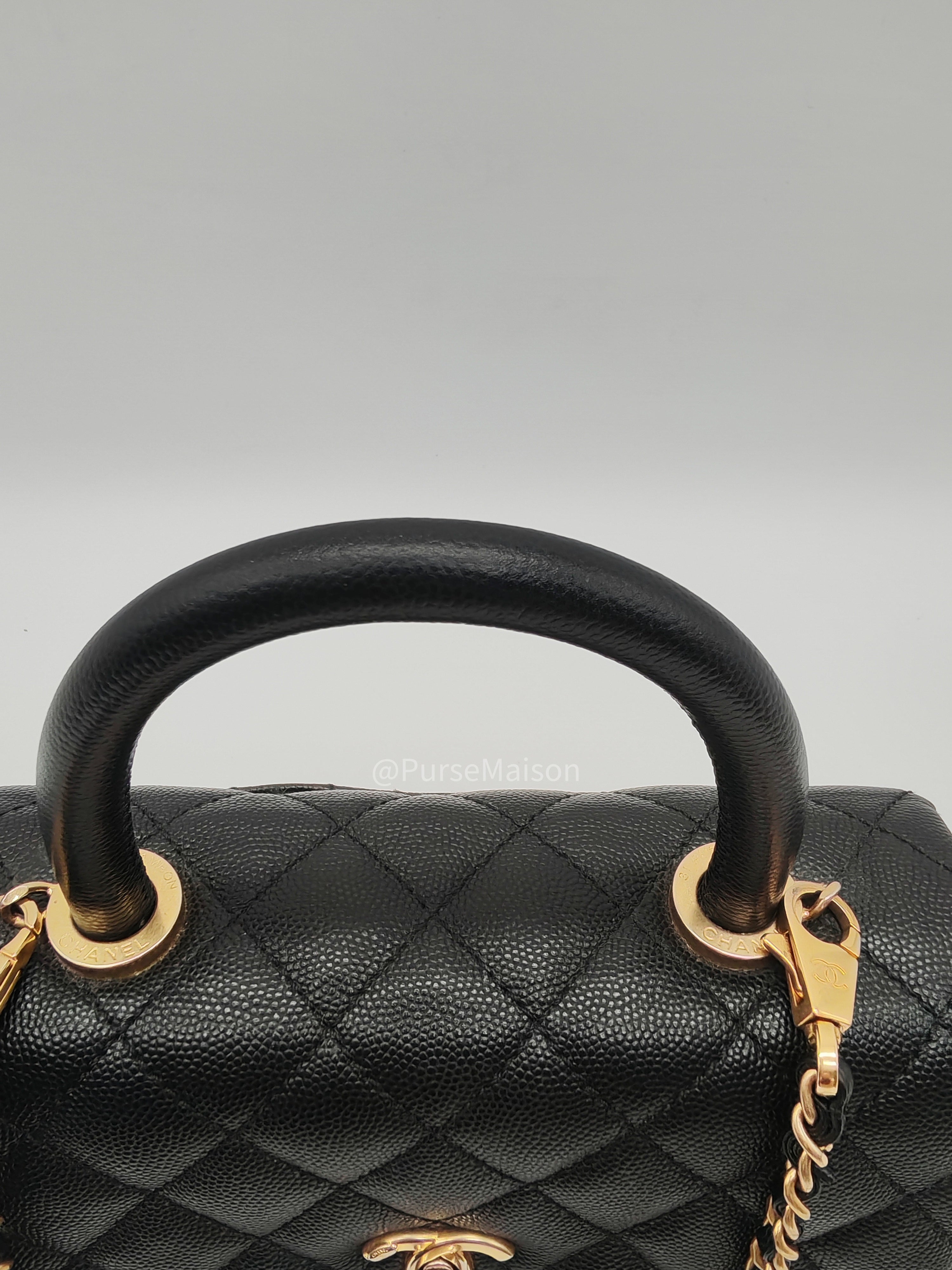 Chanel Coco Handle Small in Black Quilted Caviar Leather and Light Gold Hardware Series 24
