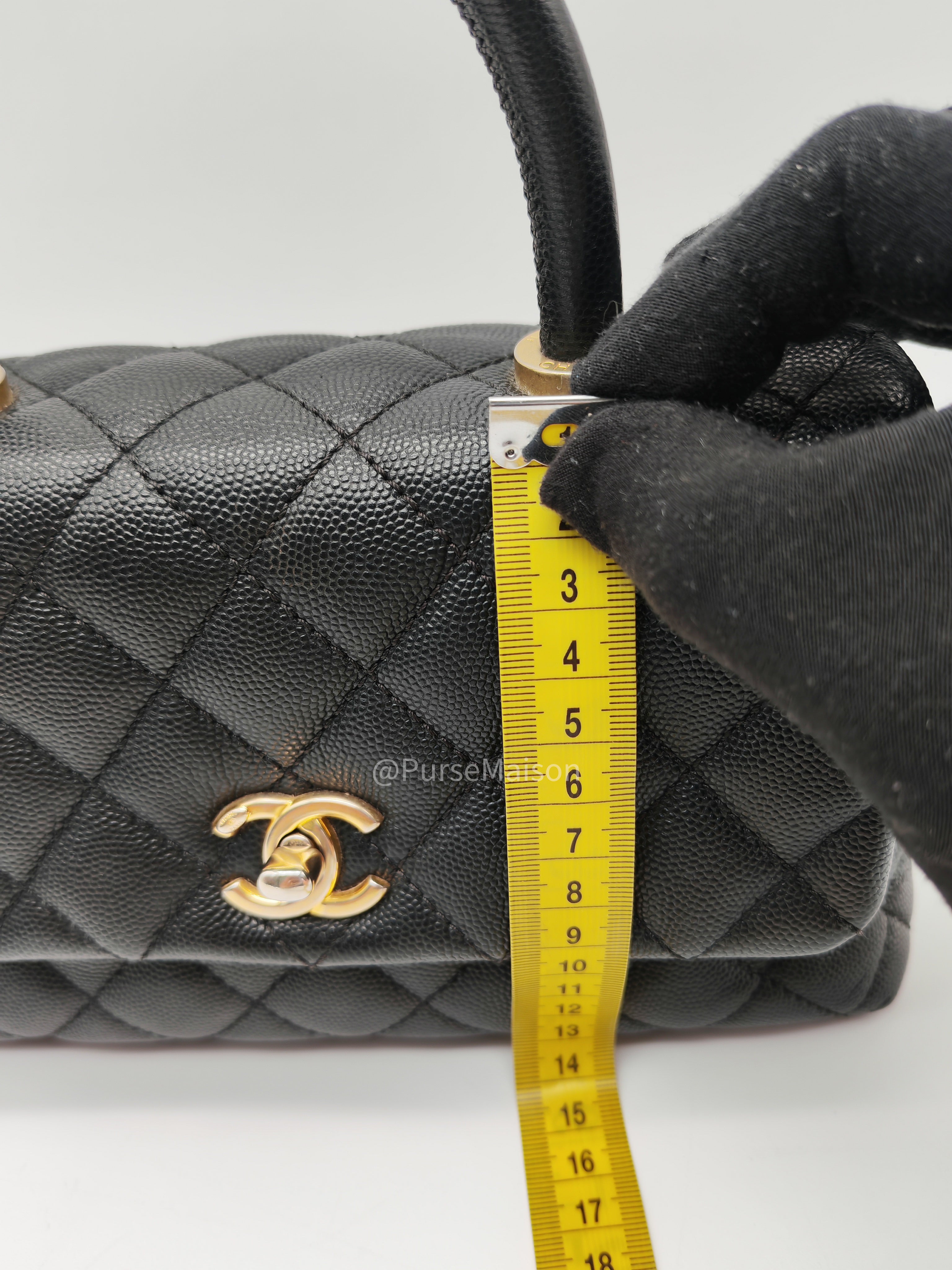Chanel Coco Handle Small in Black Quilted Caviar Leather and Light Gold Hardware Series 24