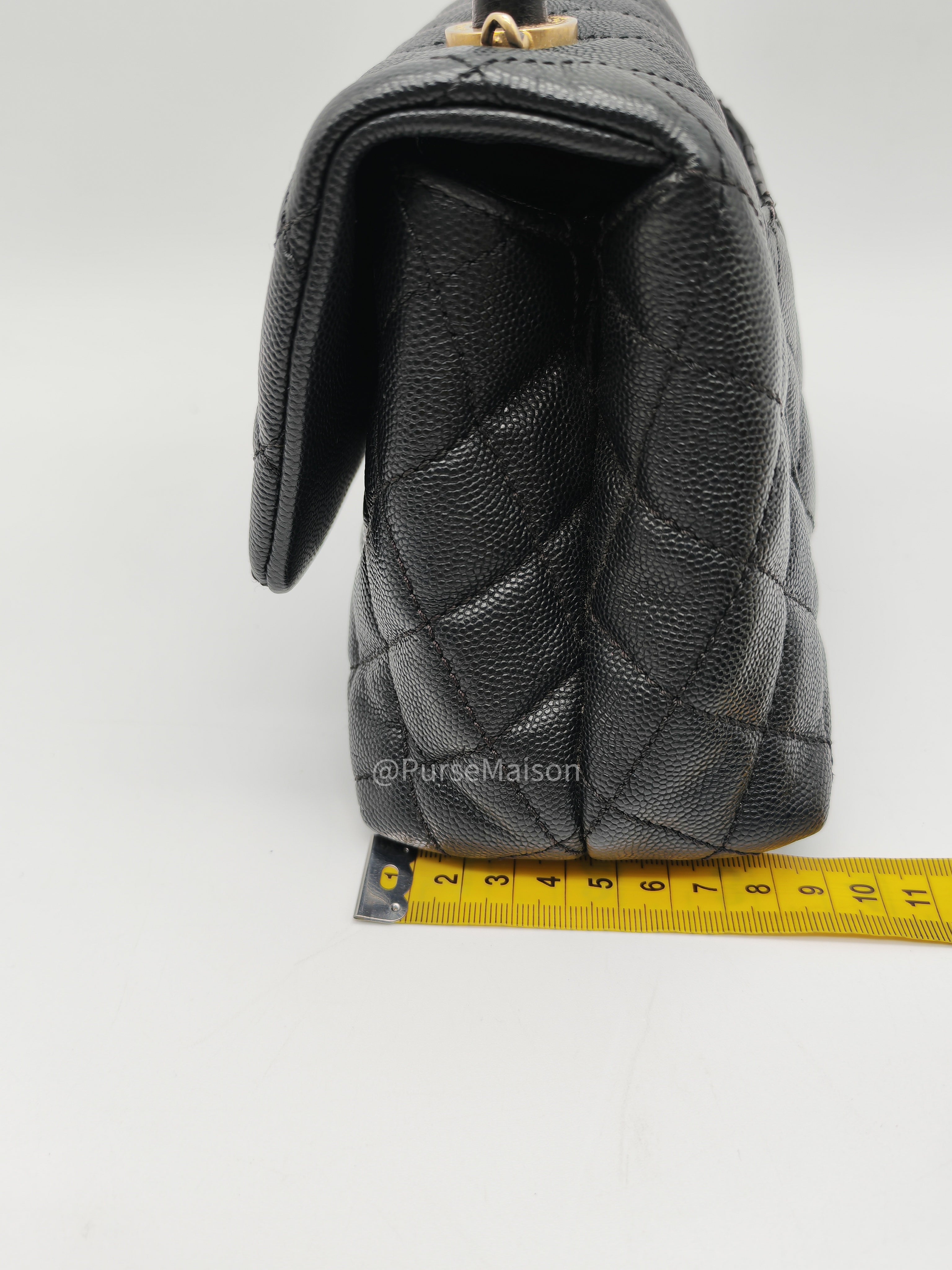 Chanel Coco Handle Small in Black Quilted Caviar Leather and Light Gold Hardware Series 24