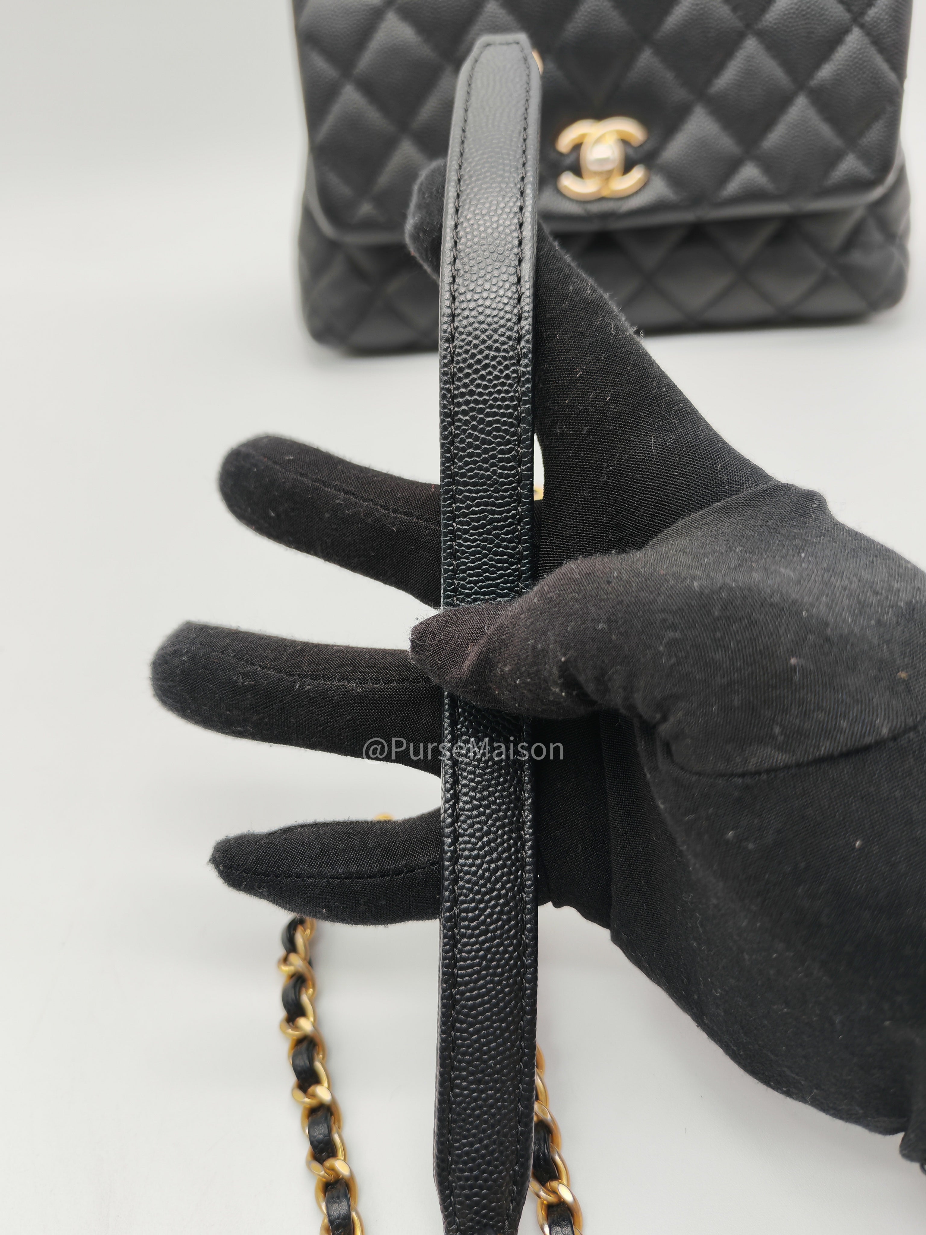 Chanel Coco Handle Small in Black Quilted Caviar Leather and Light Gold Hardware Series 24