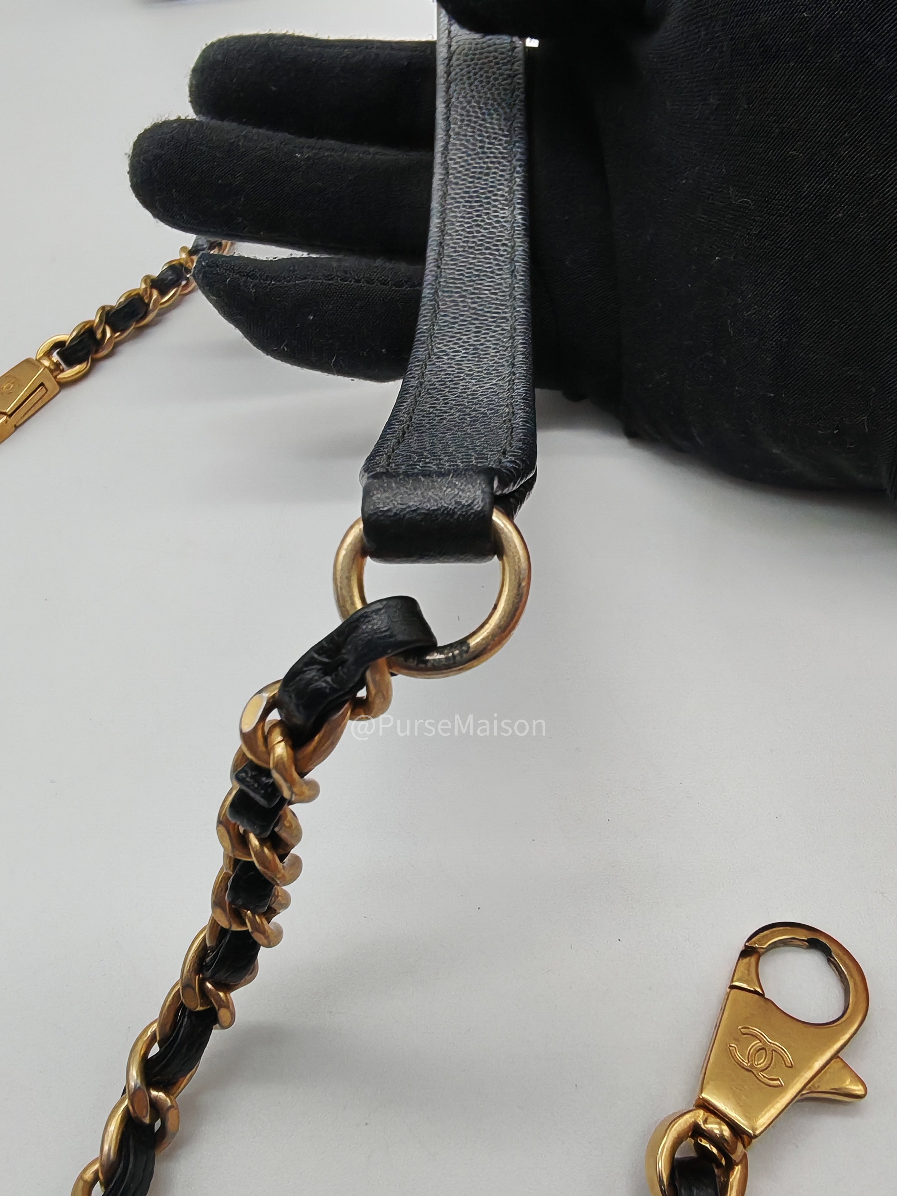 Chanel Coco Handle Small in Black Quilted Caviar Leather and Light Gold Hardware Series 24