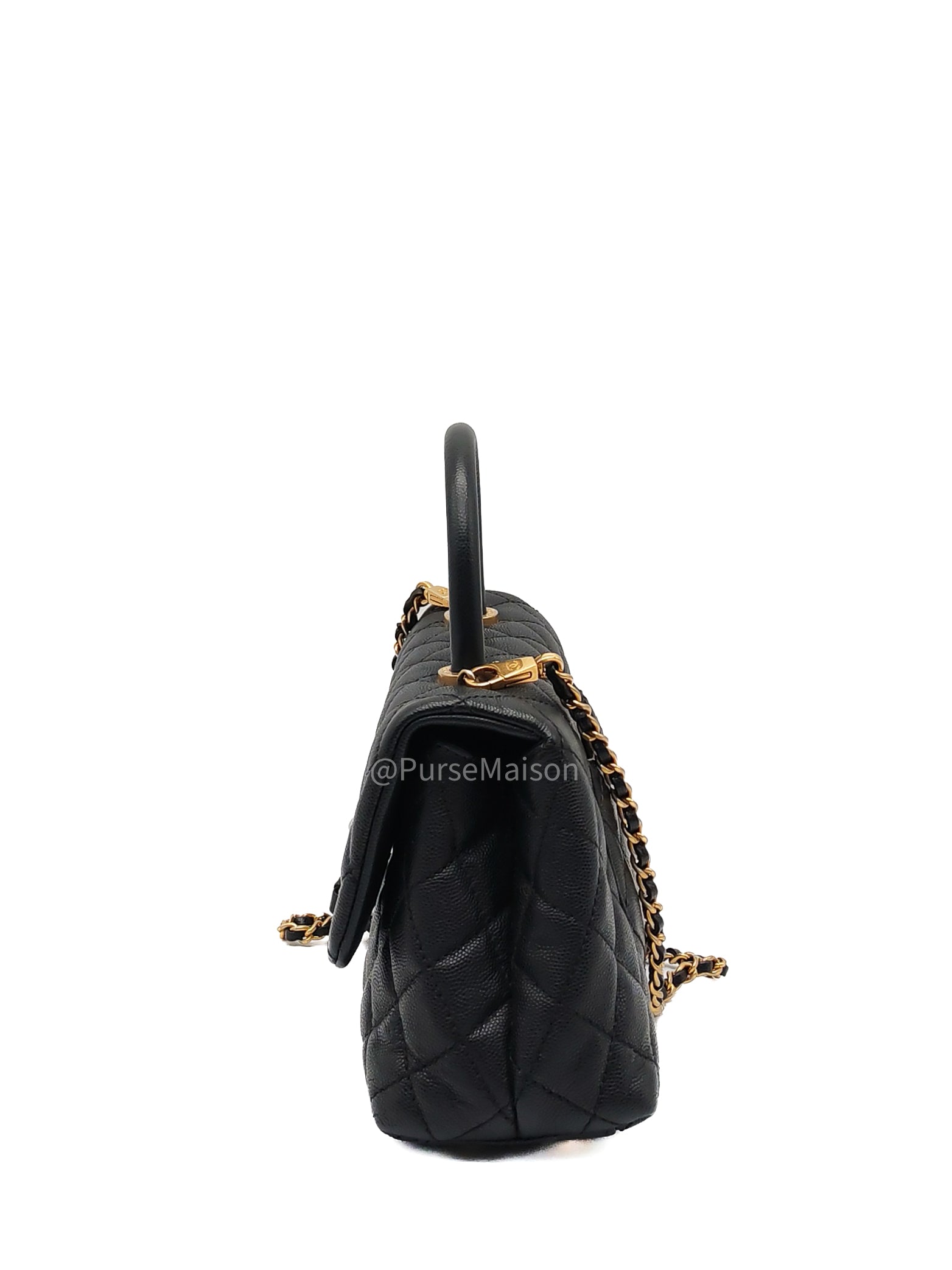 Chanel Coco Handle Small in Black Quilted Caviar Leather and Light Gold Hardware Series 24